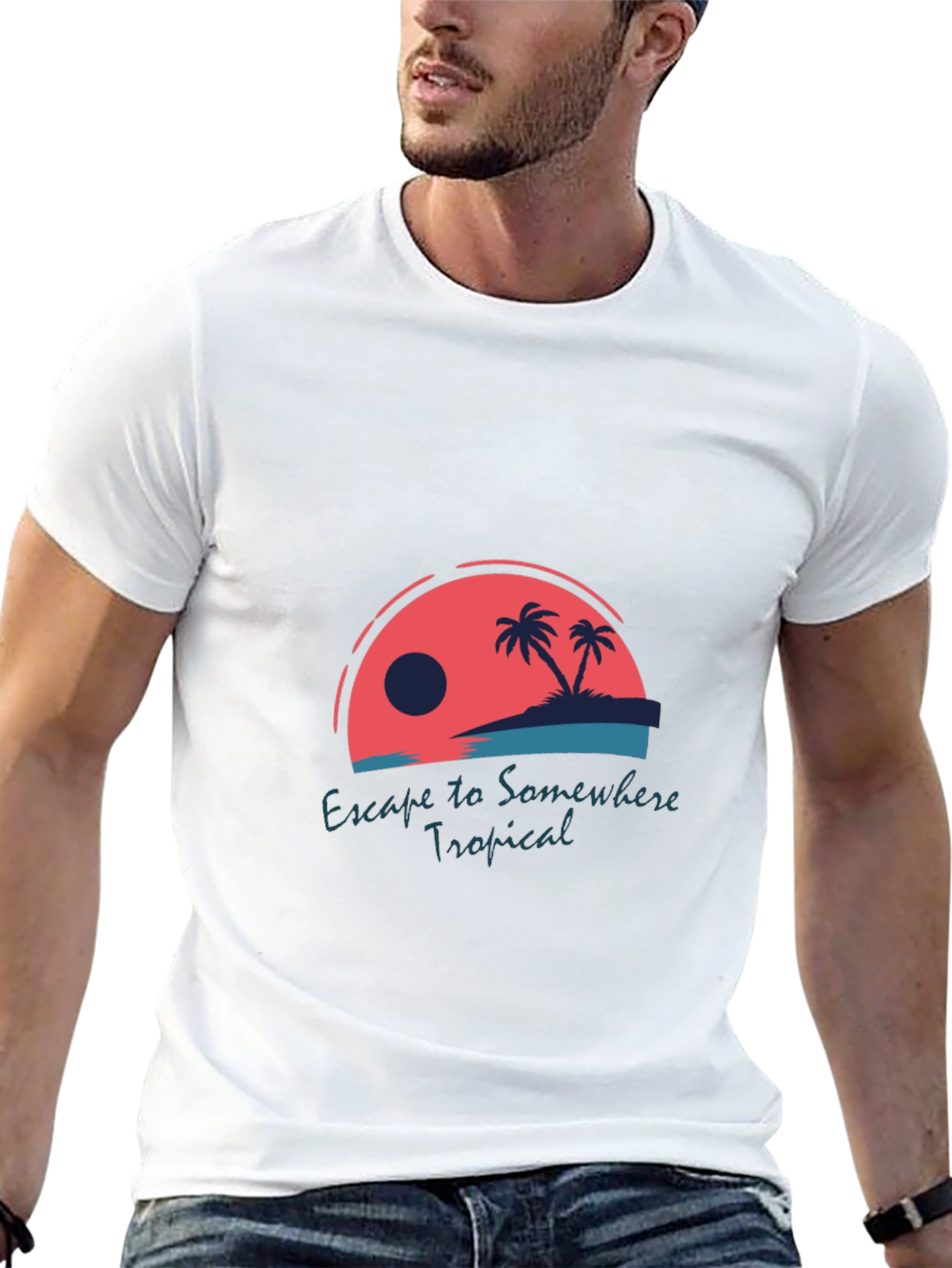 Tropical Escape Graphic Tee - Black Cotton T-Shirt