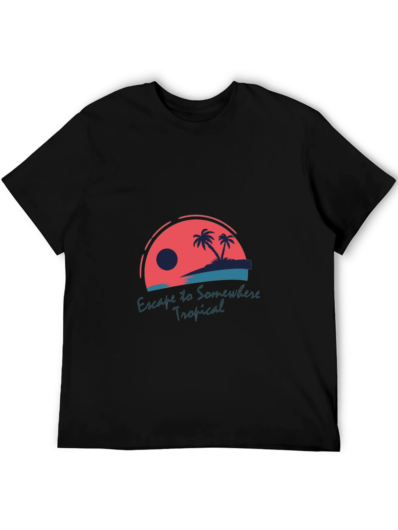 Tropical Escape Graphic Tee - Black Cotton T-Shirt