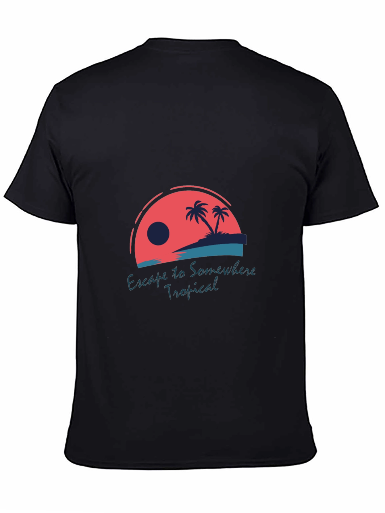 Tropical Escape Graphic Tee - Black Cotton T-Shirt