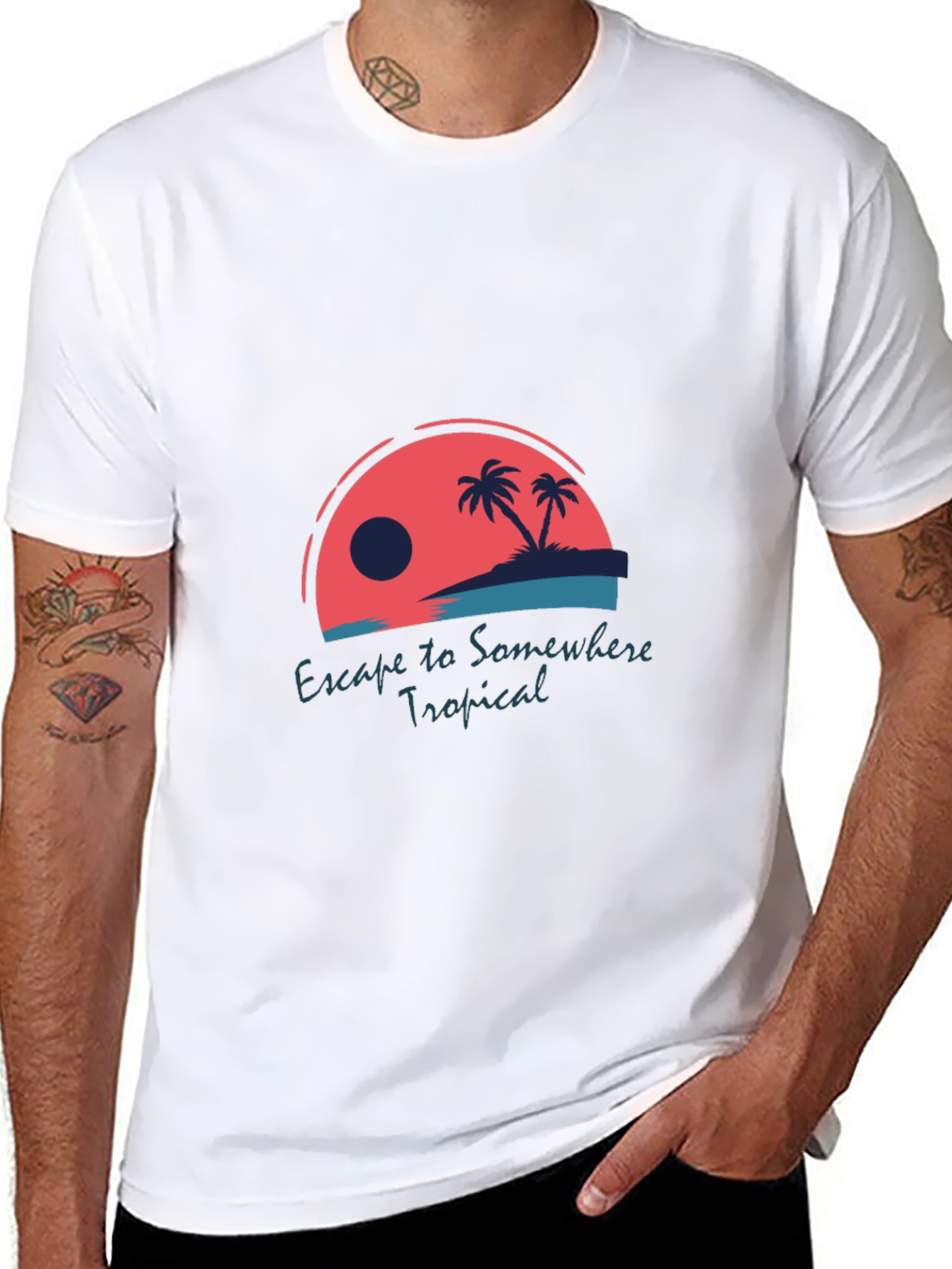 Tropical Escape Graphic Tee - Black Cotton T-Shirt