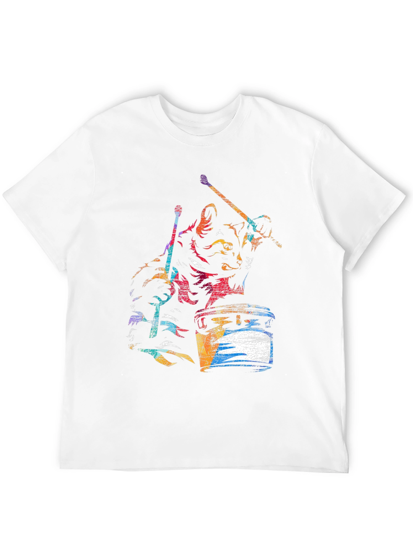 Cat Drummer Graphic T-Shirt - Black Cotton Tee