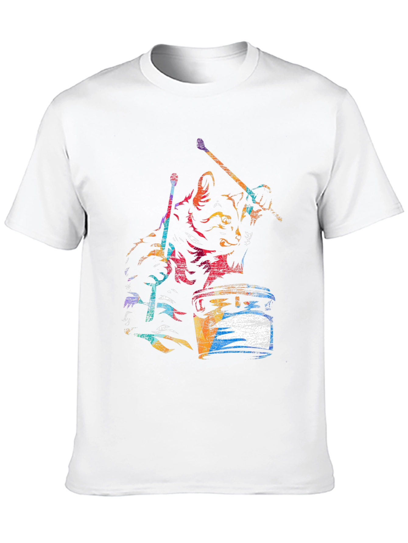 Cat Drummer Graphic T-Shirt - Black Cotton Tee