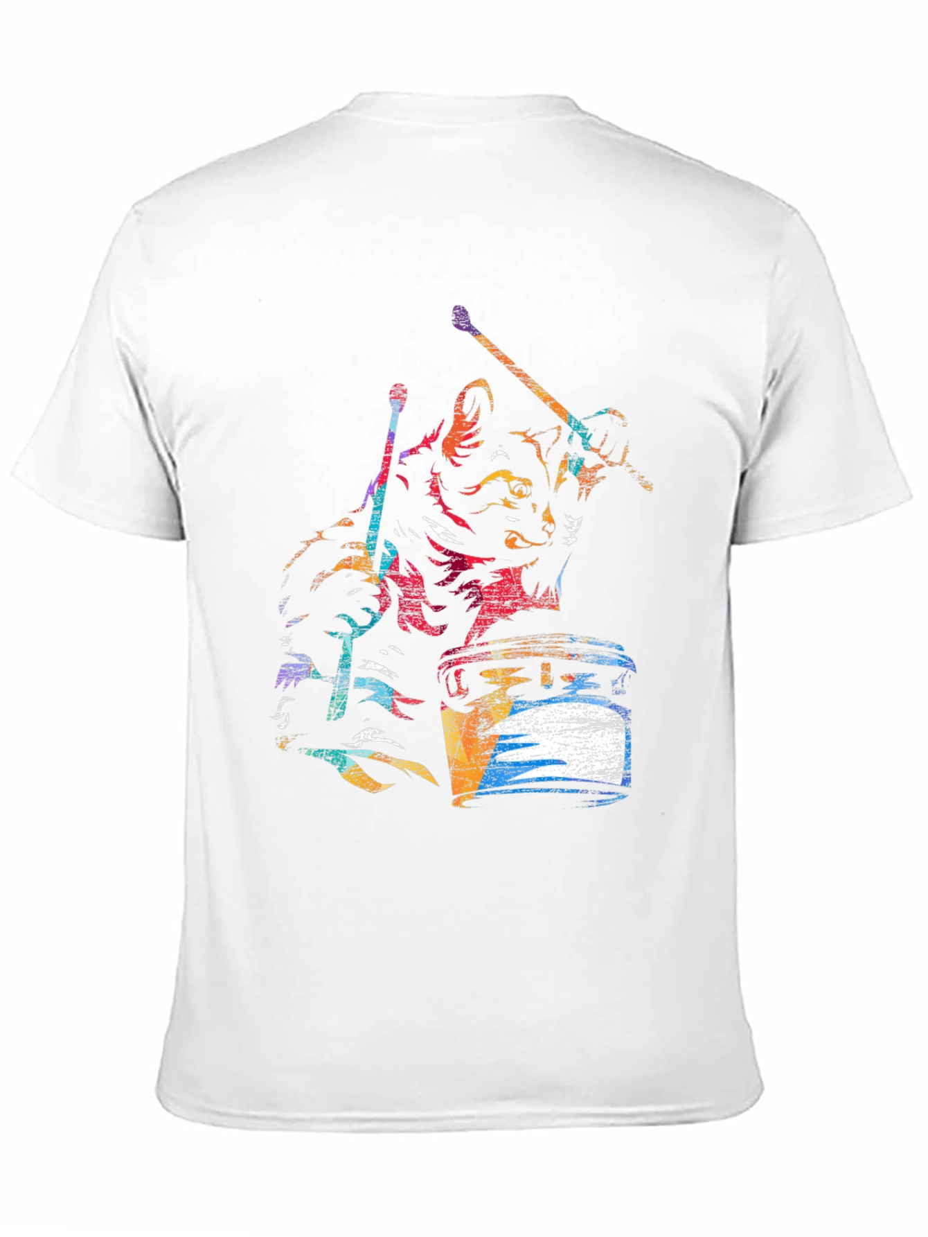 Cat Drummer Graphic T-Shirt - Black Cotton Tee