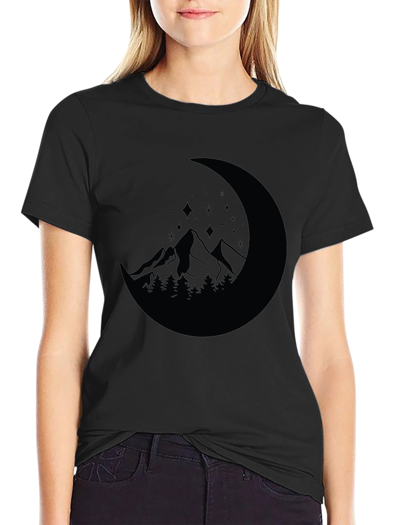 Mountain Moon Graphic Tee - Black Casual Shirt