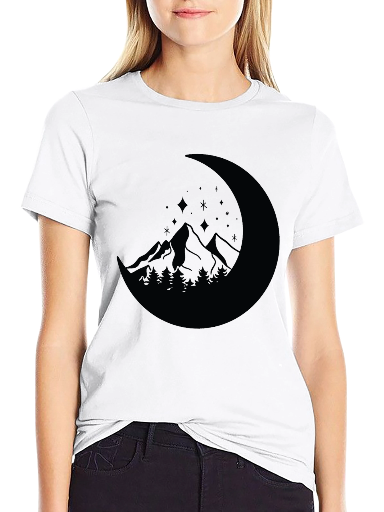 Mountain Moon Graphic Tee - Black Casual Shirt
