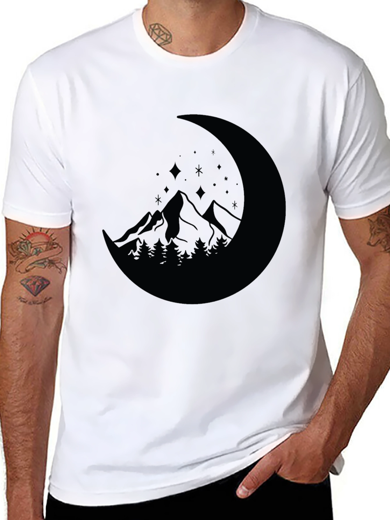 Mountain Moon Graphic Tee - Black Casual Shirt