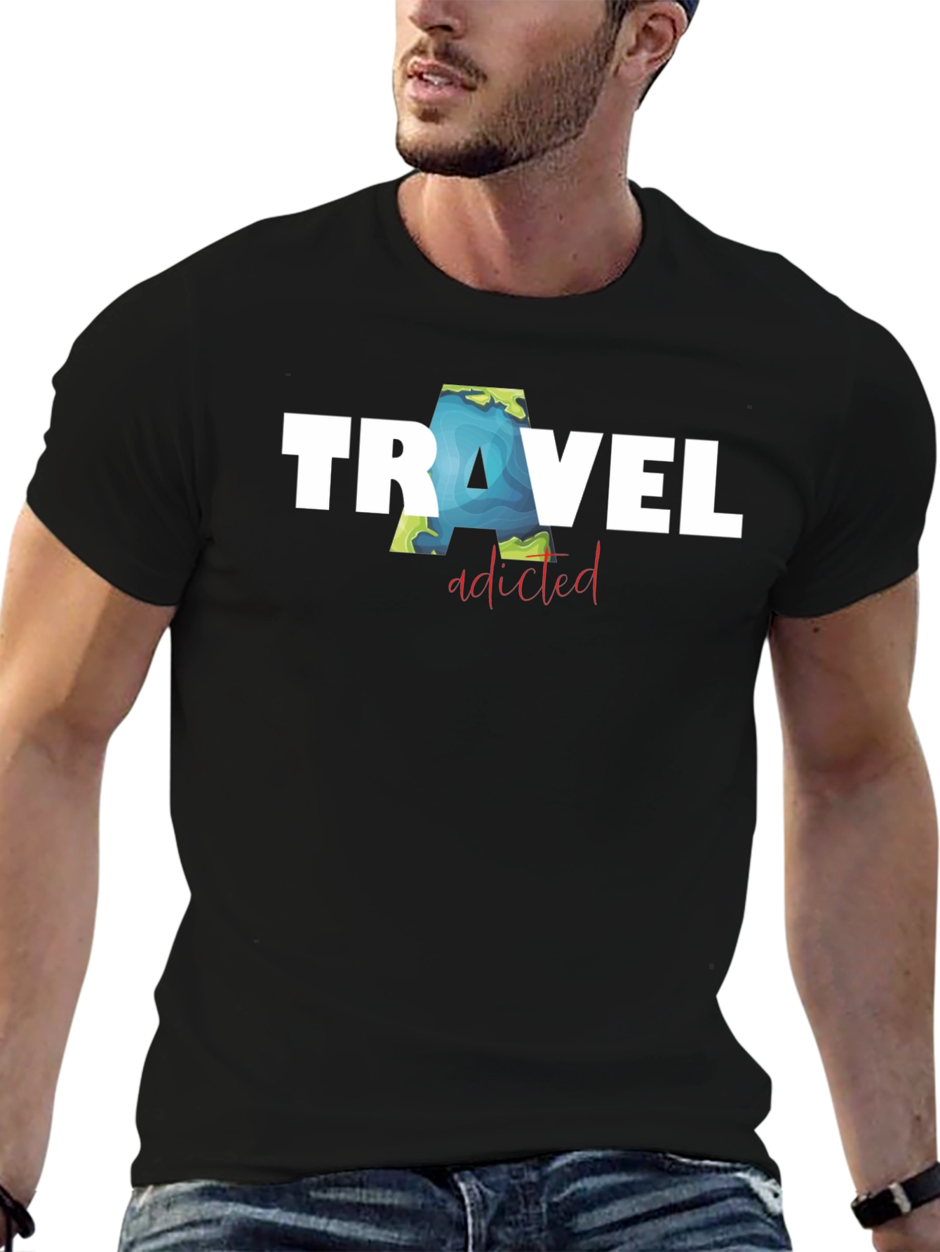 Travel Addicted Black T-Shirt