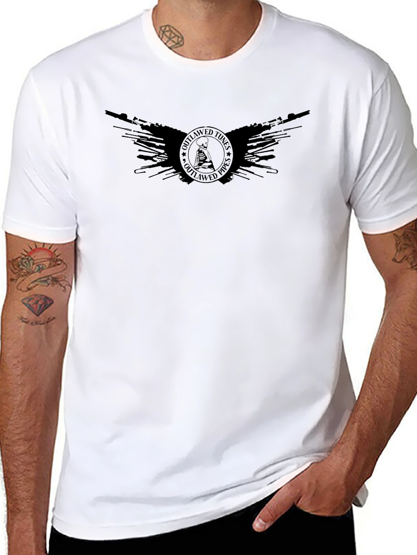 Outlawed Tunes Pipes Black Graphic Tee