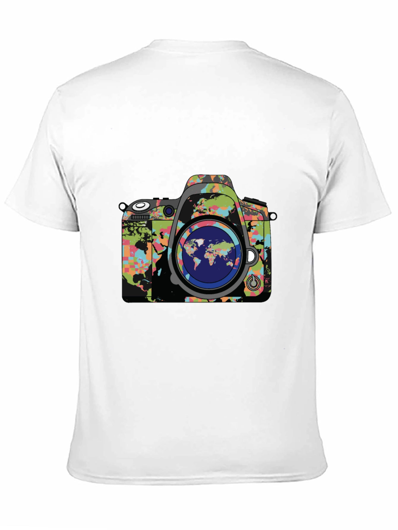 World Map Camera Graphic Print Mens Black T-Shirt