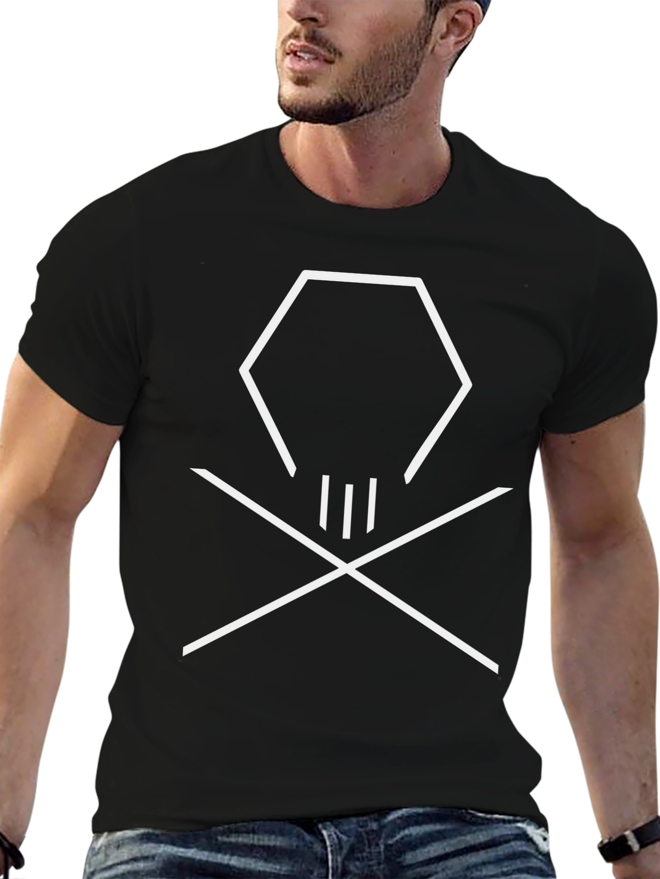 Geometric Skull & Crossbones Black Tee