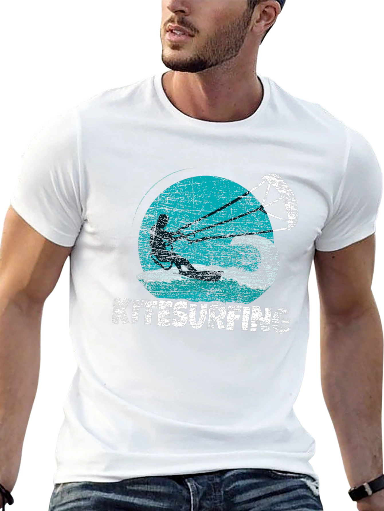 Kitesurfing Graphic Tee - Black Cotton T-Shirt