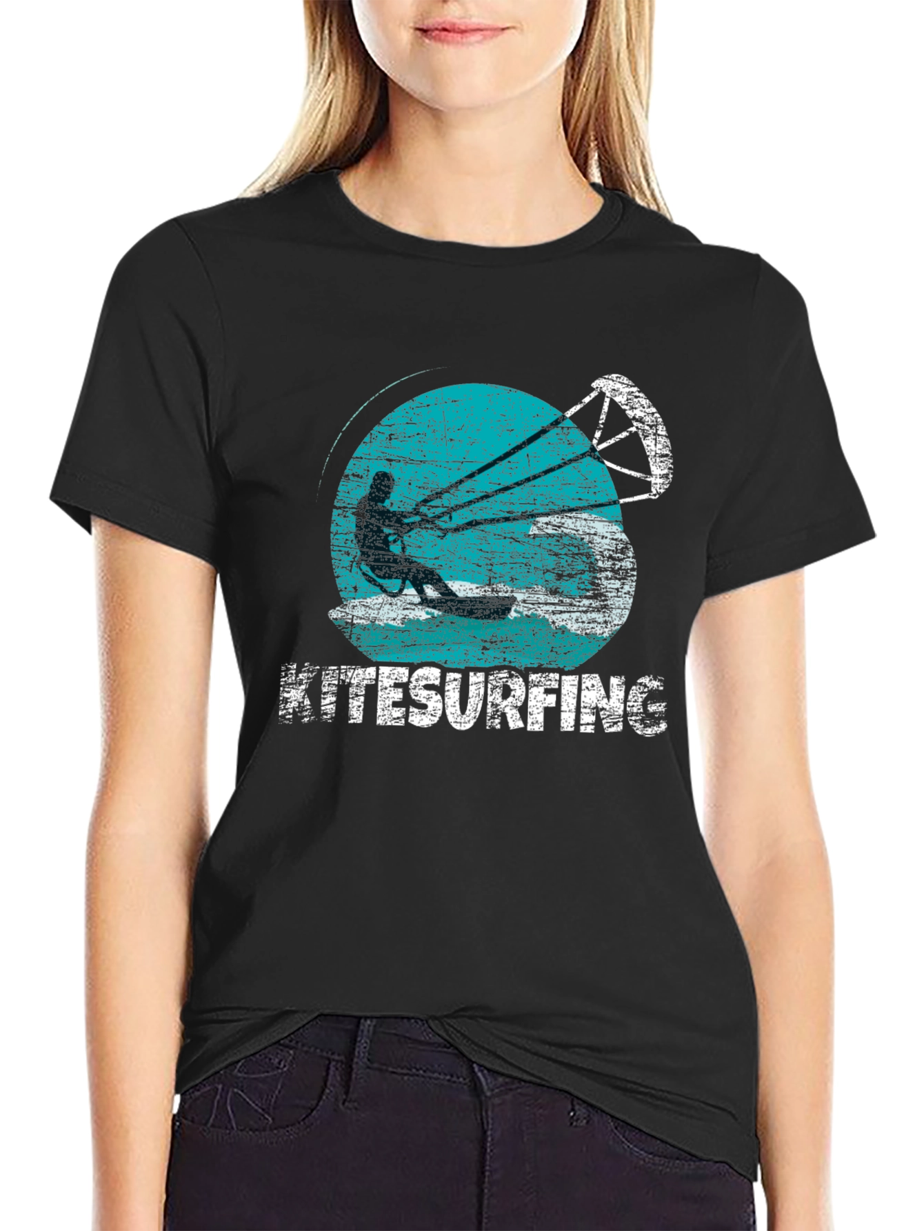 Kitesurfing Graphic Tee - Black Cotton T-Shirt