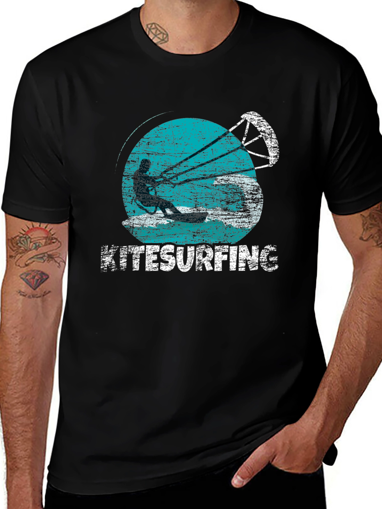 Kitesurfing Graphic Tee - Black Cotton T-Shirt