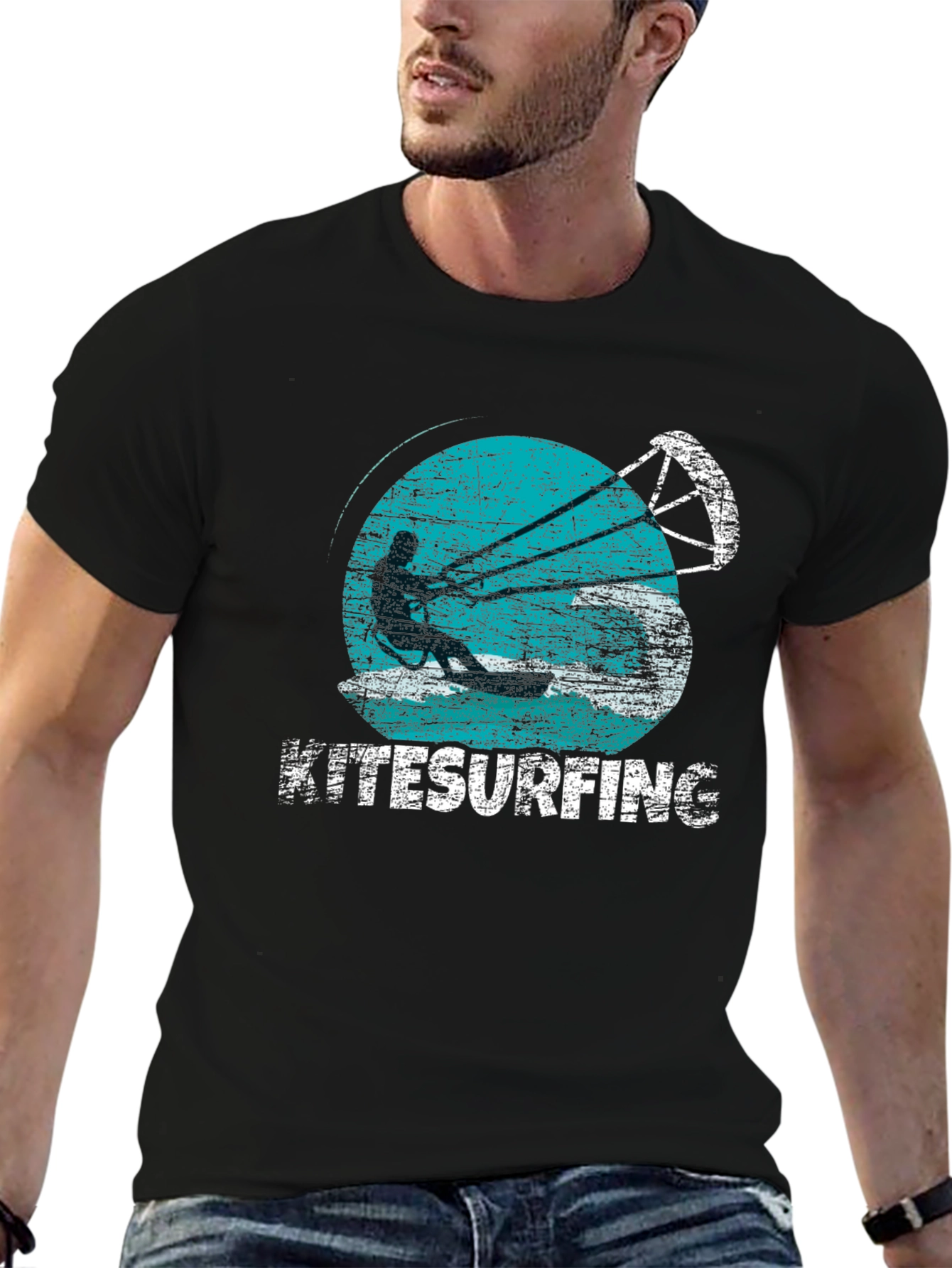 Kitesurfing Graphic Tee - Black Cotton T-Shirt