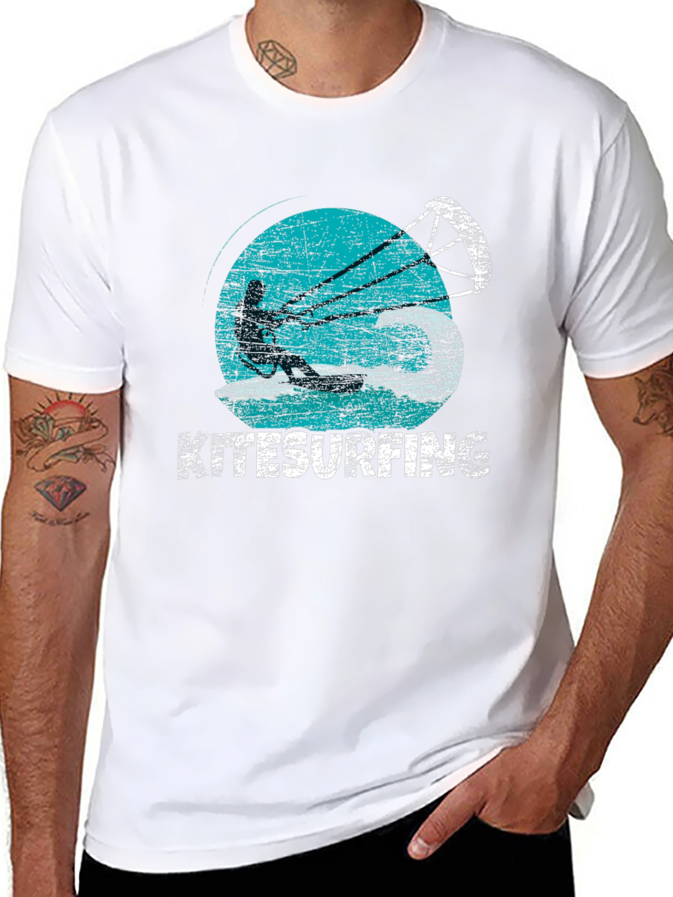 Kitesurfing Graphic Tee - Black Cotton T-Shirt
