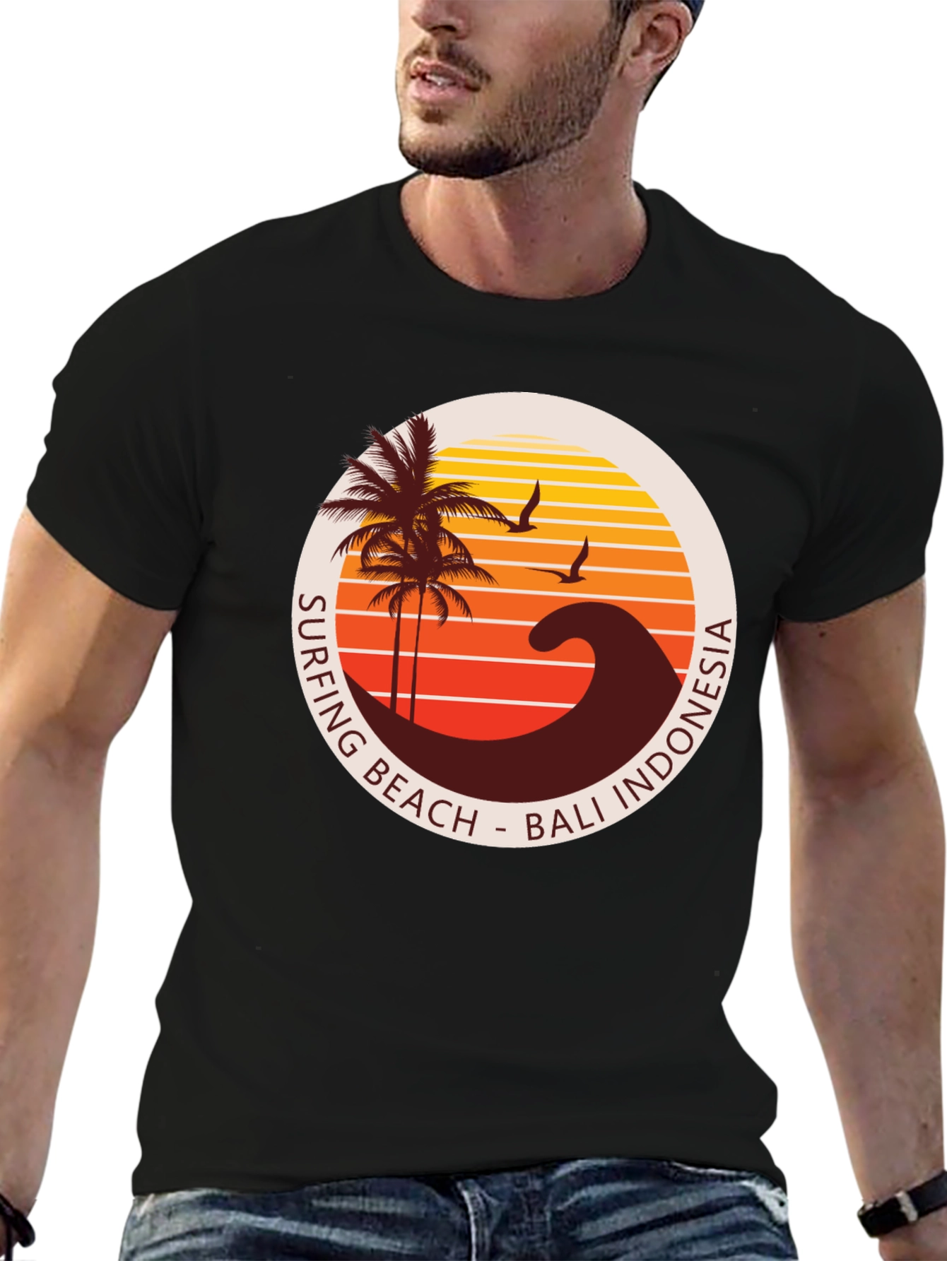 Surfing Beach Bali Indonesia Graphic T-Shirt
