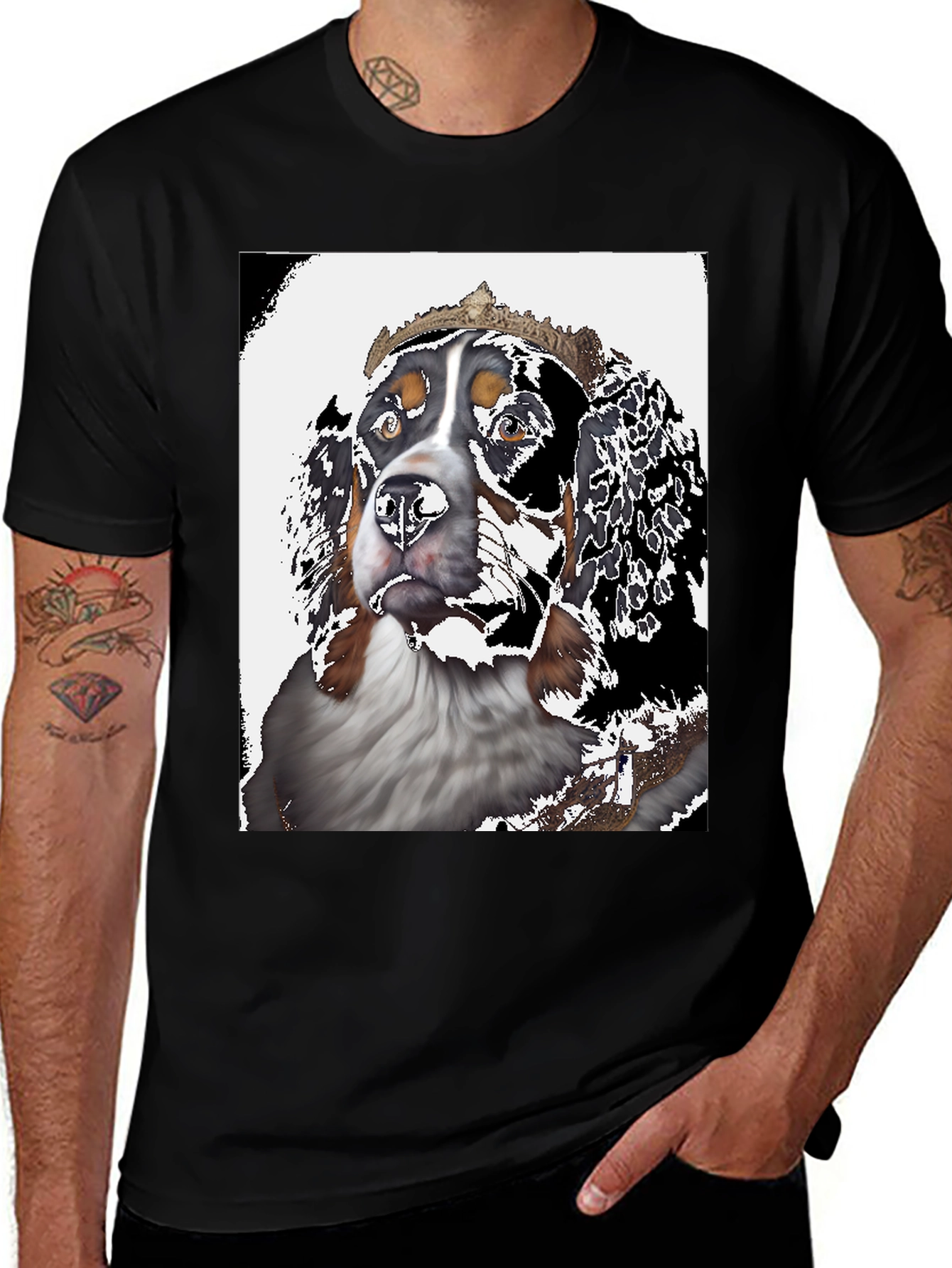 Royal Dog Graphic Tee - Black Cotton T-Shirt