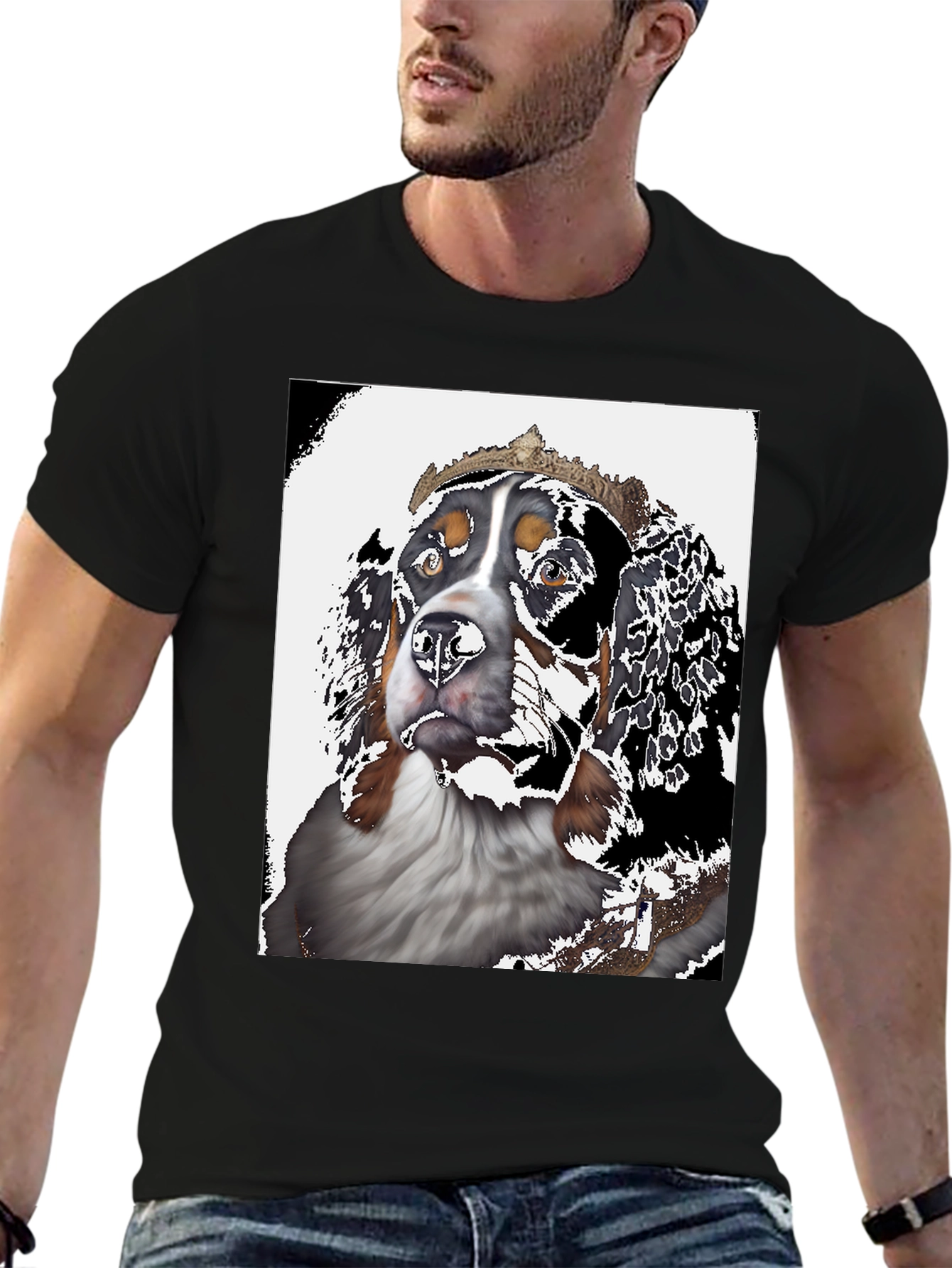Royal Dog Graphic Tee - Black Cotton T-Shirt