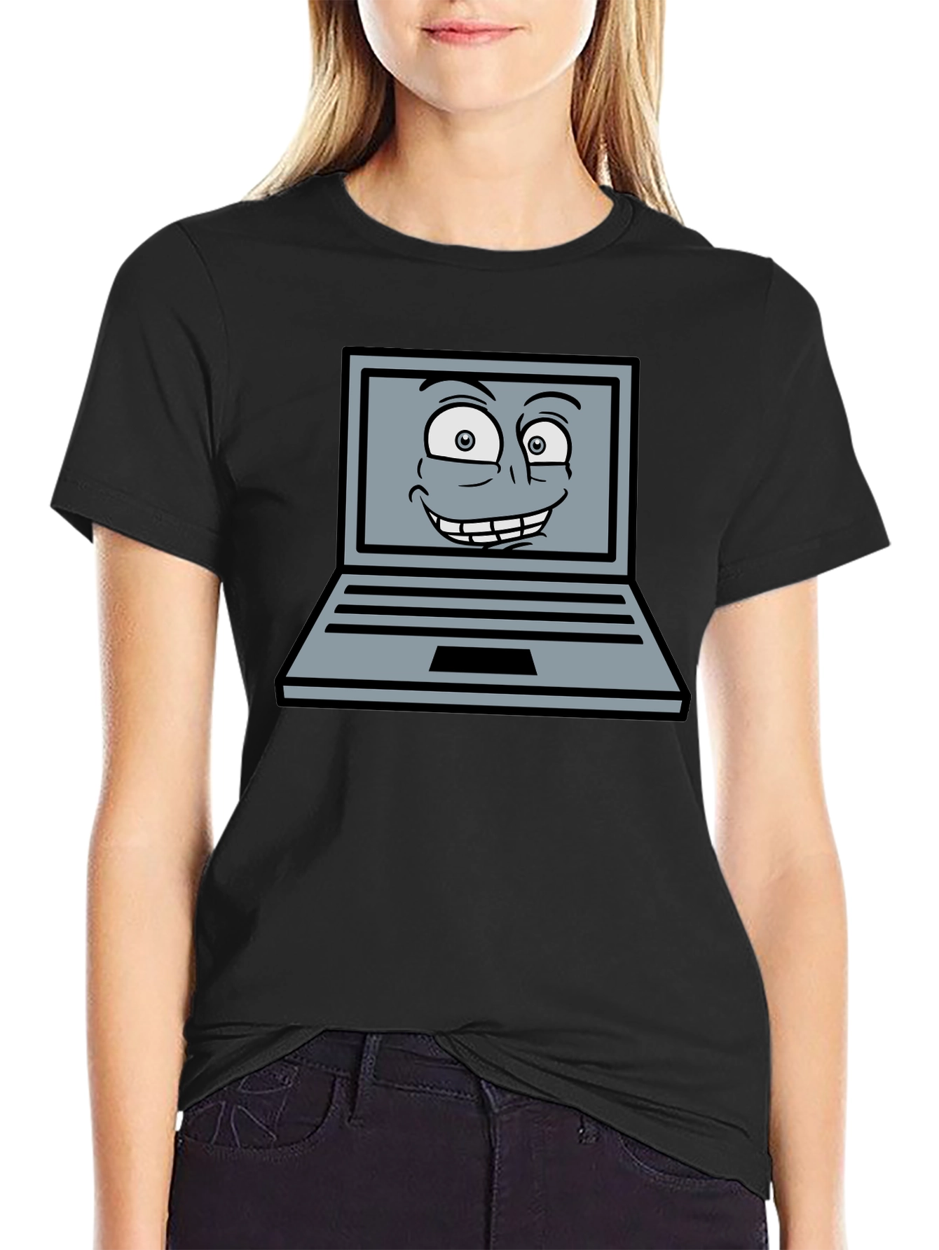 Funny Cartoon Laptop Graphic T-Shirt