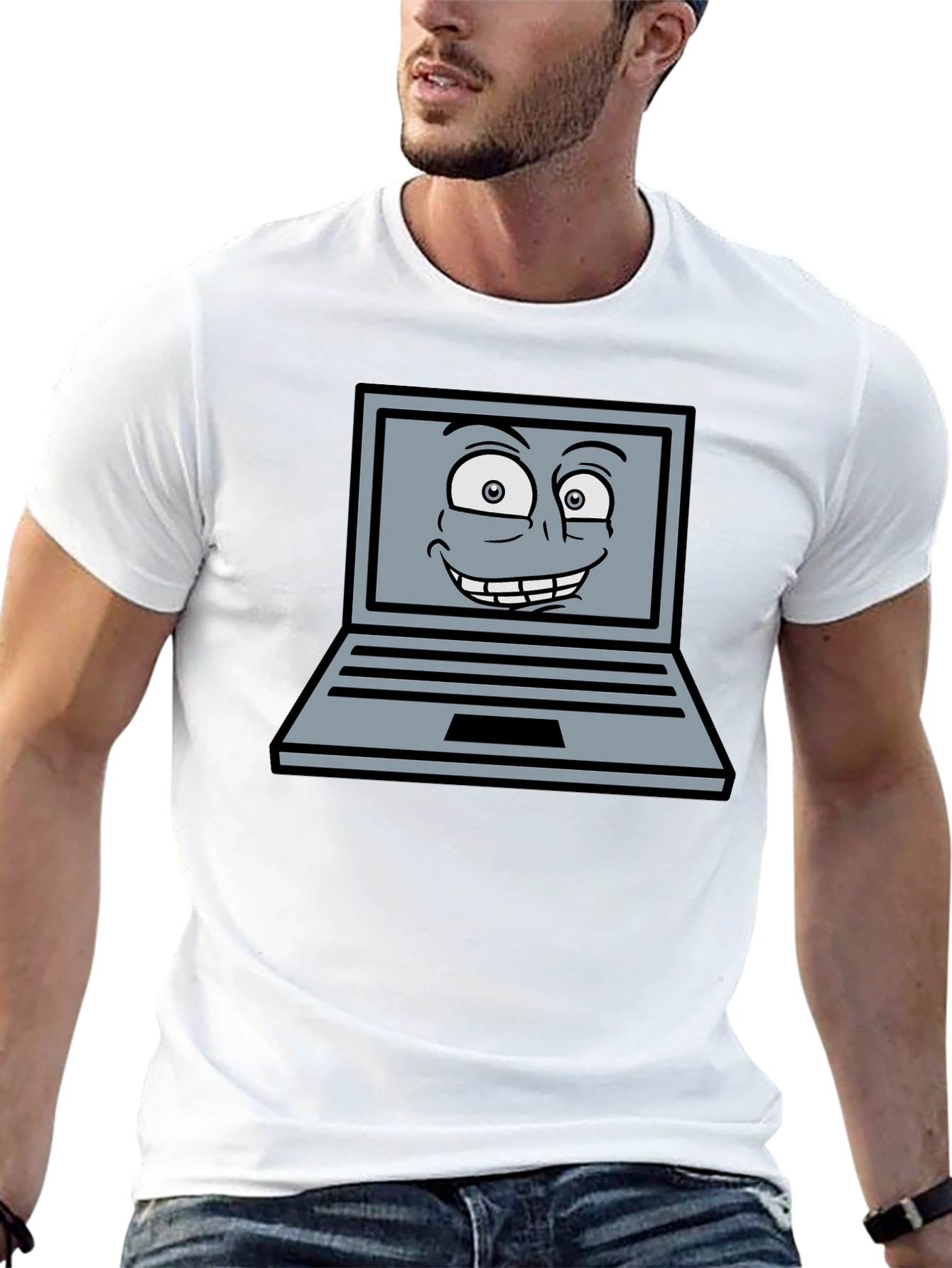 Funny Cartoon Laptop Graphic T-Shirt