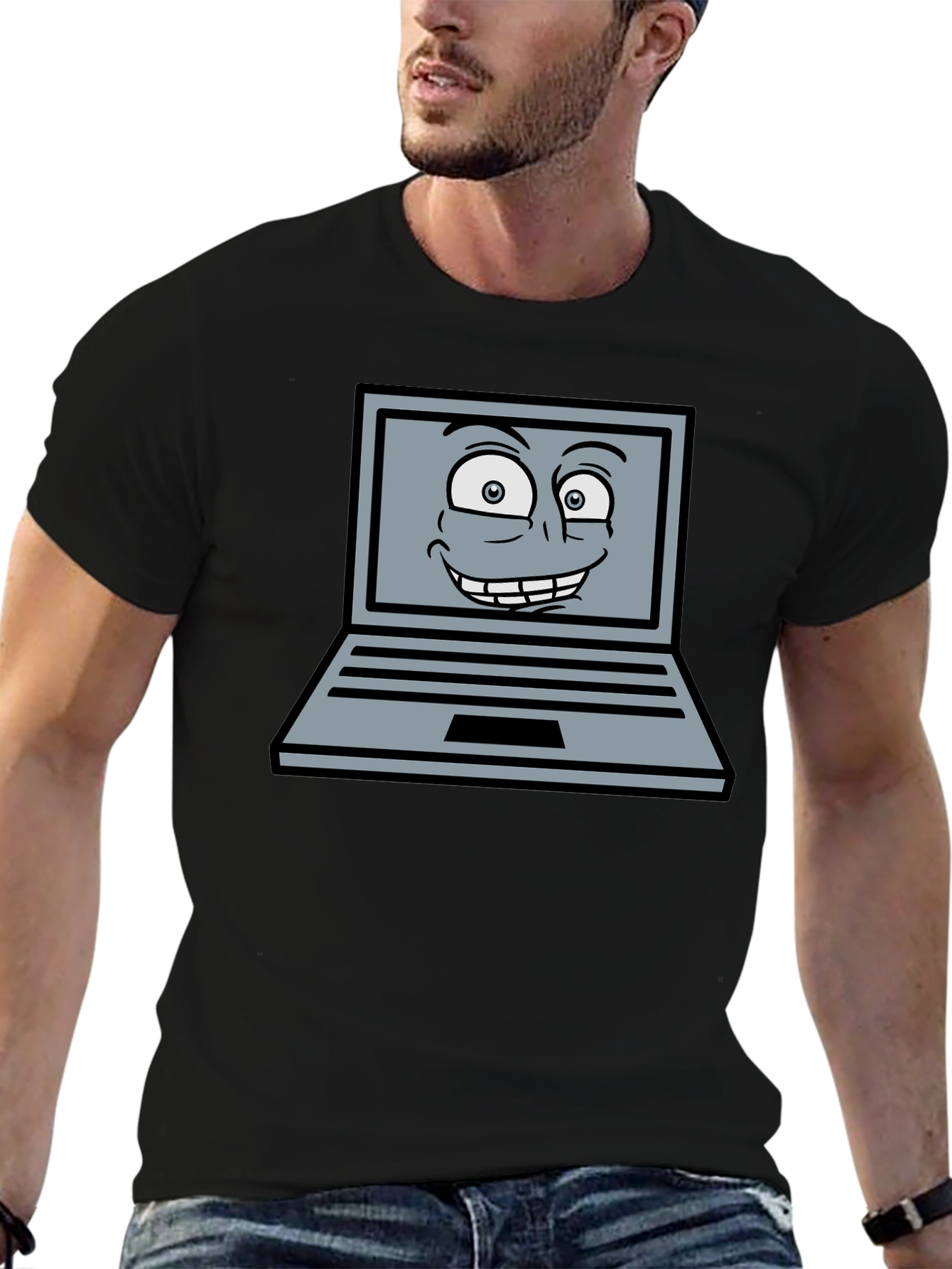 Funny Cartoon Laptop Graphic T-Shirt