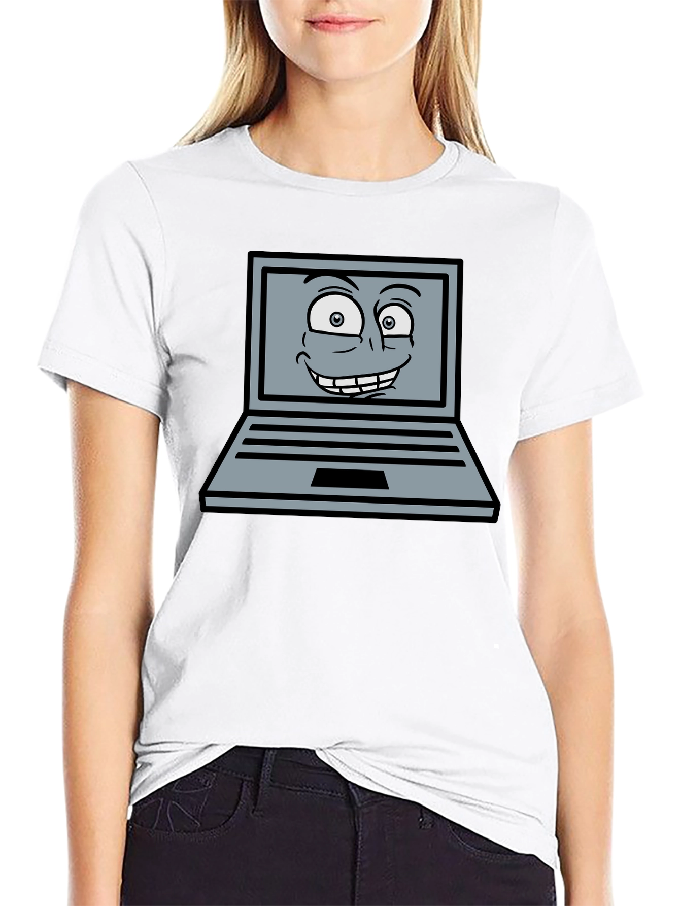 Funny Cartoon Laptop Graphic T-Shirt