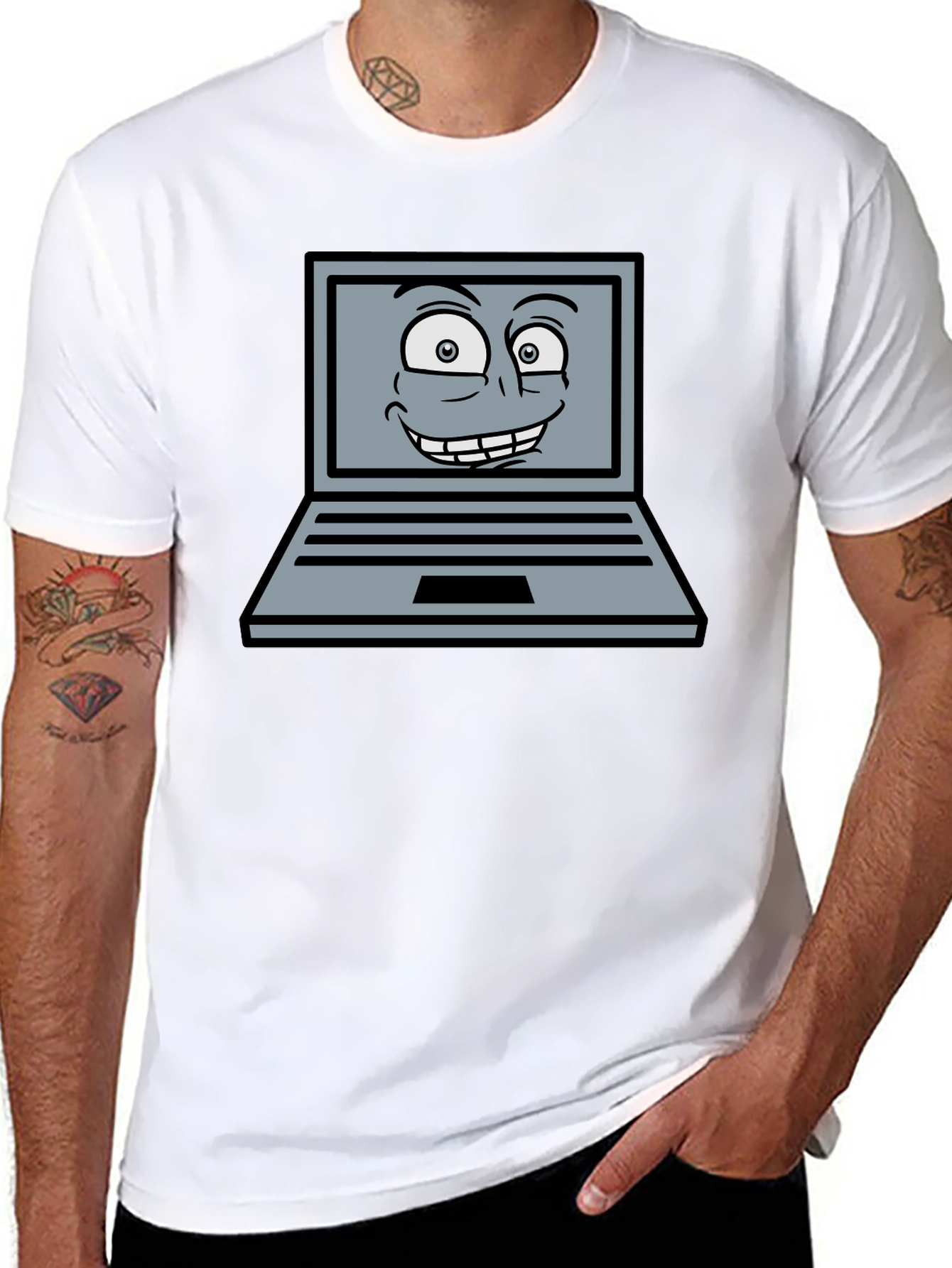 Funny Cartoon Laptop Graphic T-Shirt