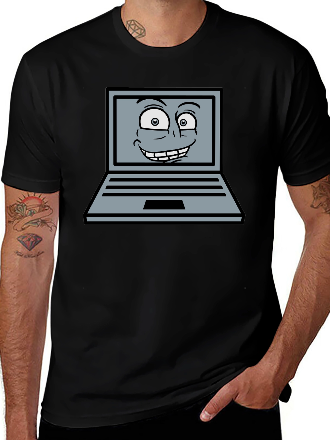 Funny Cartoon Laptop Graphic T-Shirt