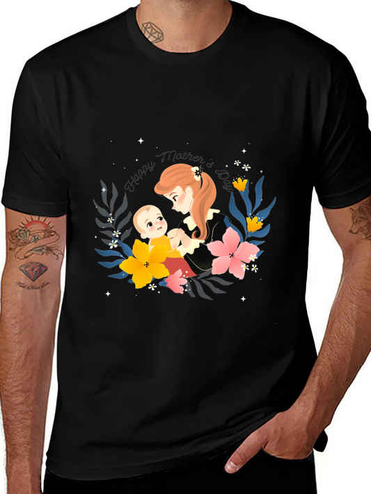 Mothers Day Graphic Tee - Mom and Baby Floral Design
