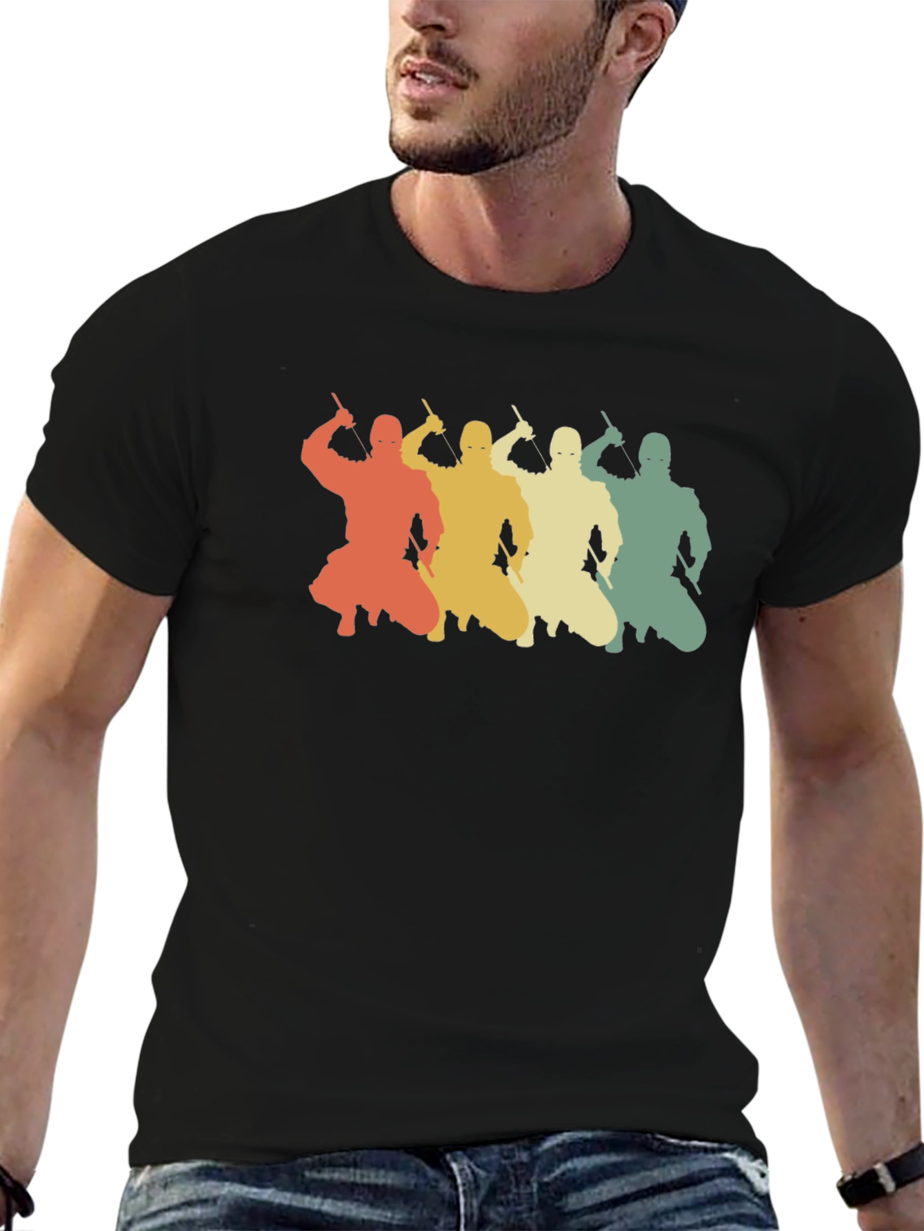 Retro Ninja Silhouette Graphic T-Shirt