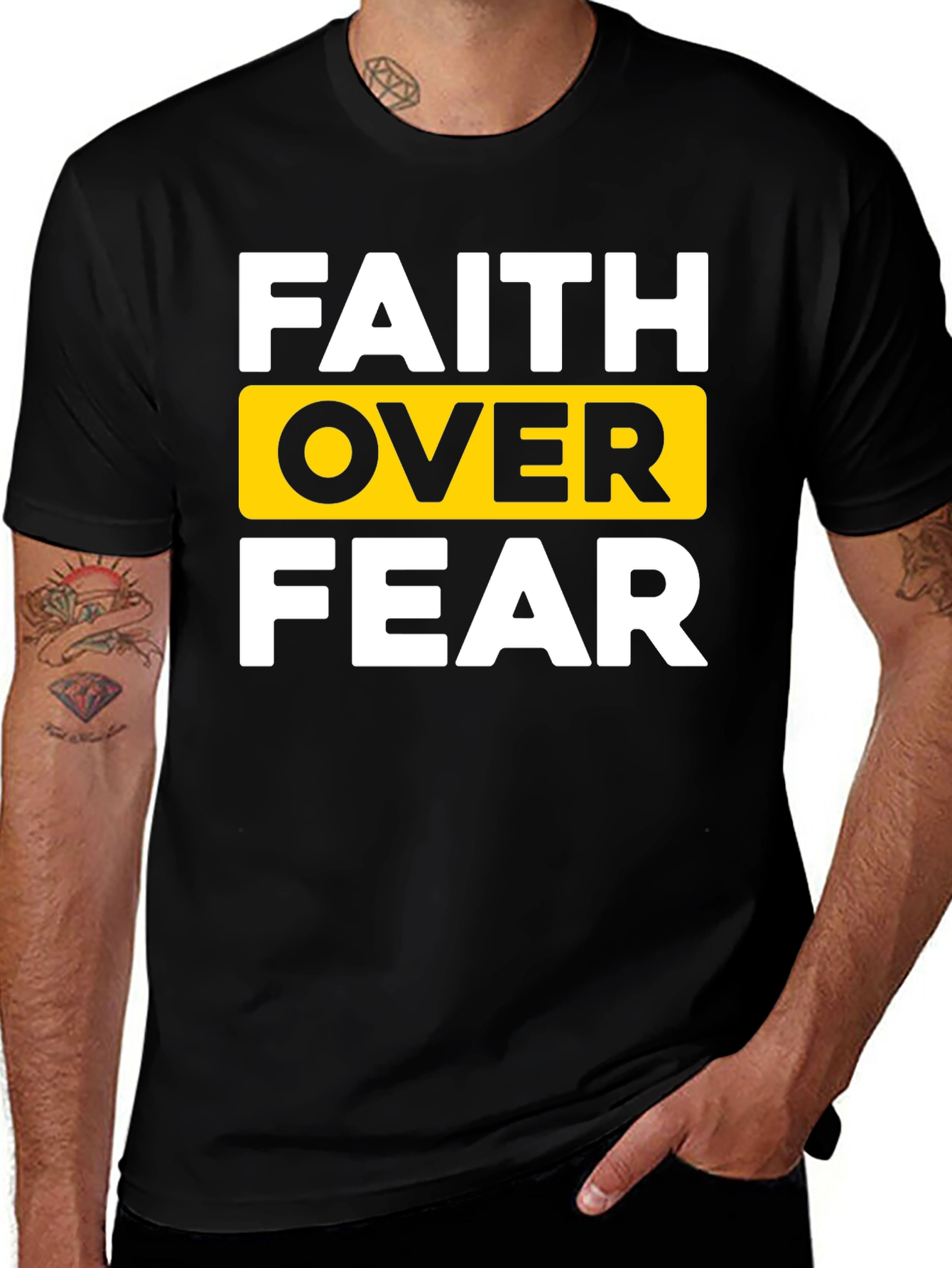 Faith Over Fear Black T-Shirt - Inspirational Design