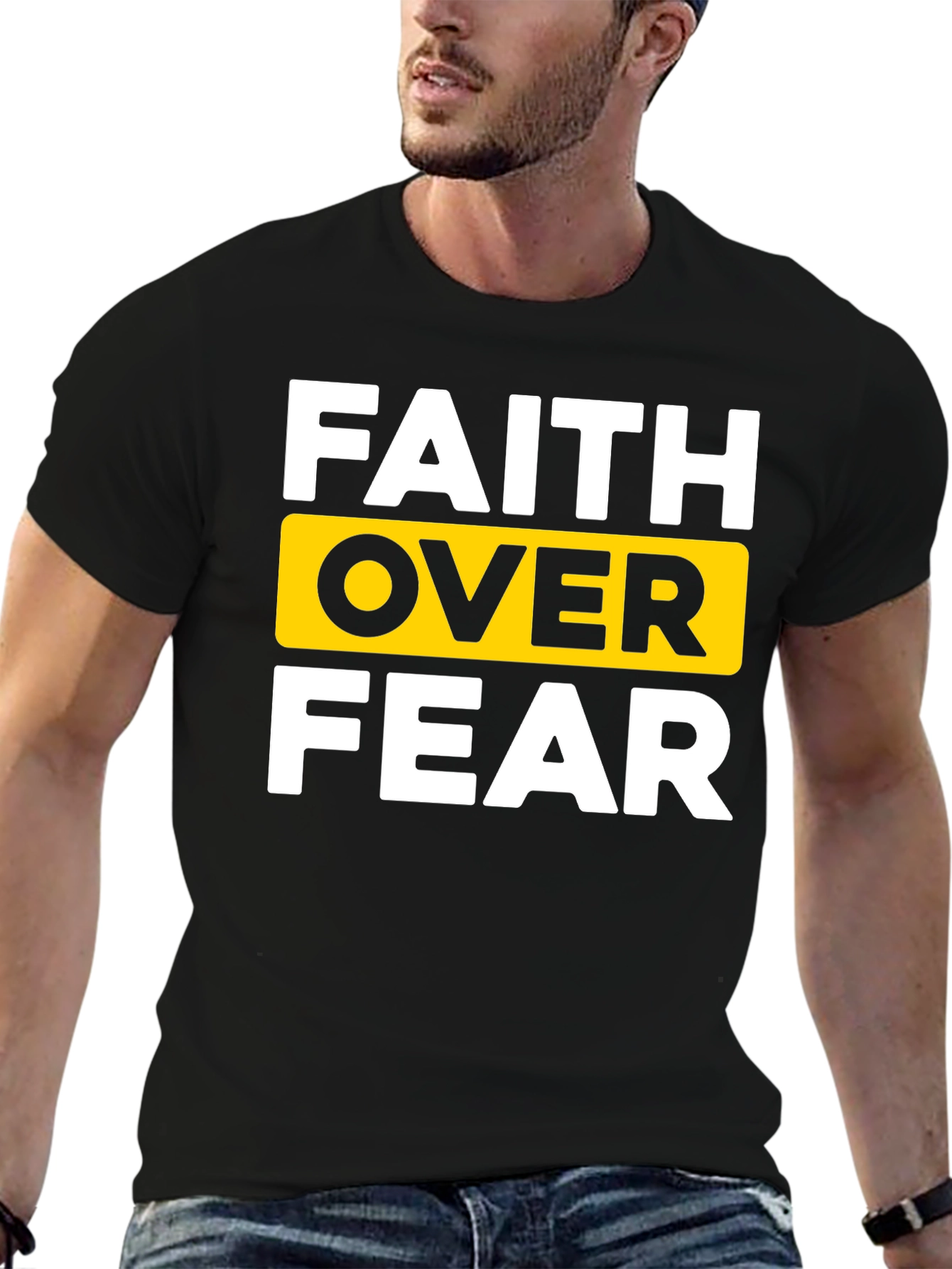 Faith Over Fear Black T-Shirt - Inspirational Design