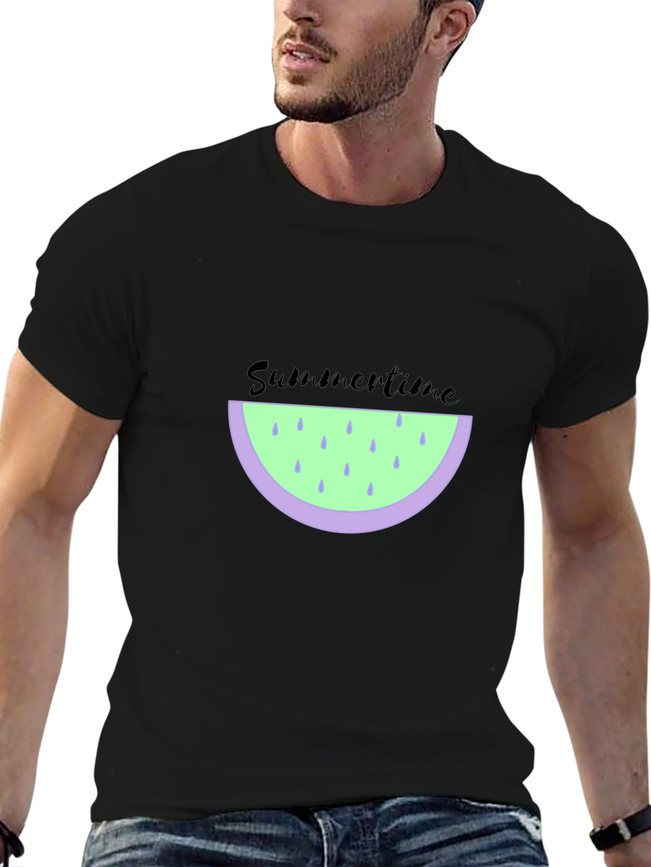 Summertime Watermelon Graphic Tee - Black