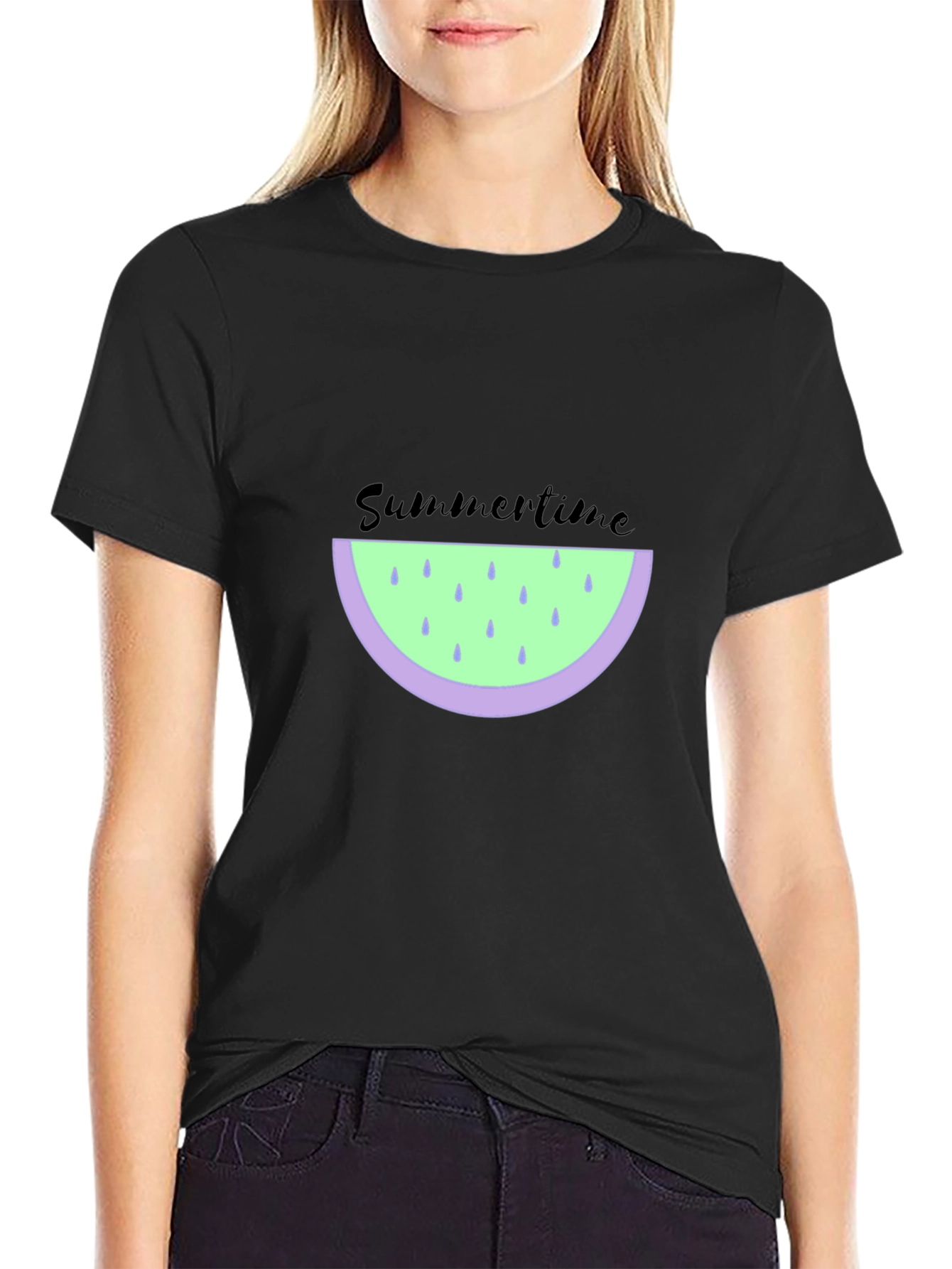 Summertime Watermelon Graphic Tee - Black