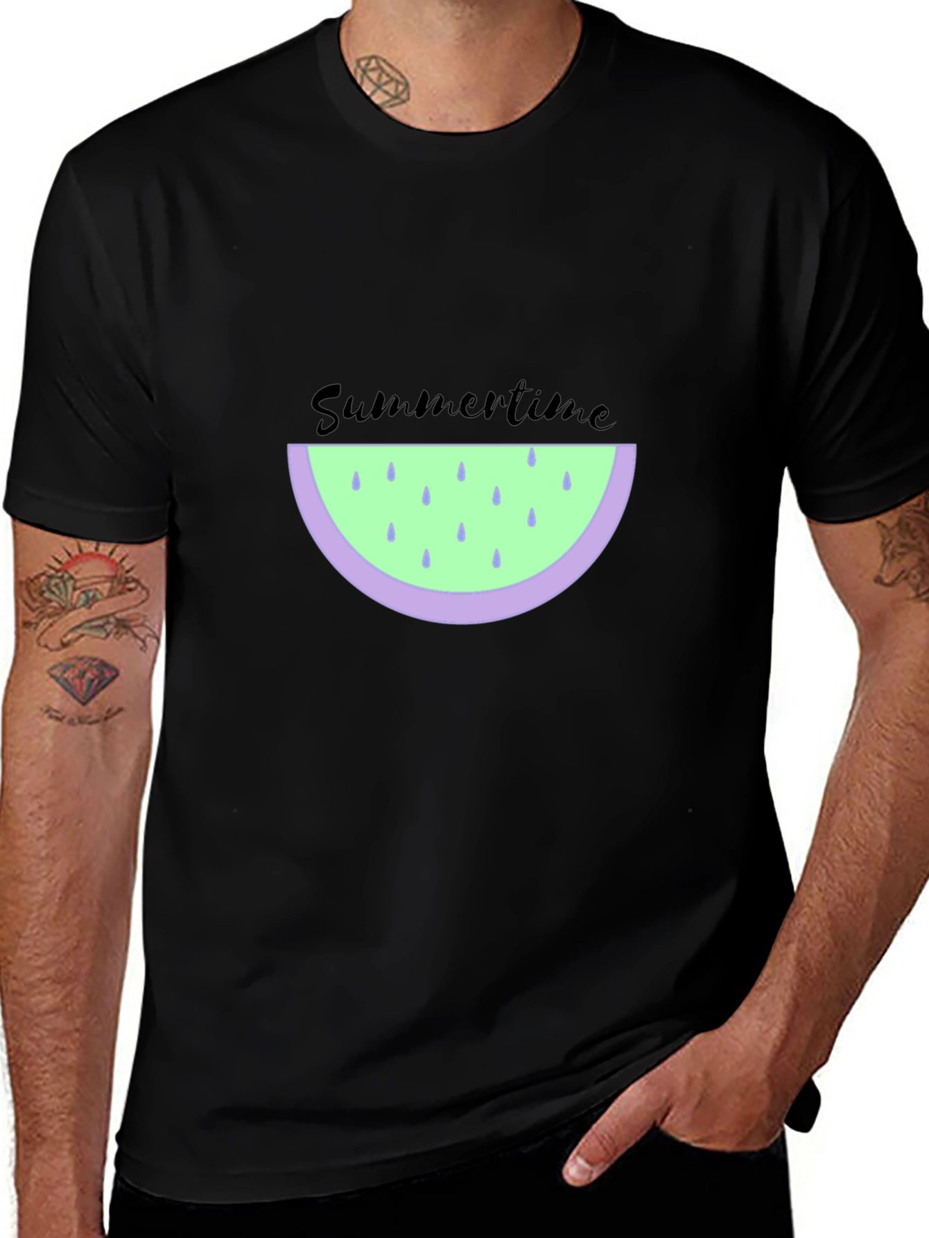 Summertime Watermelon Graphic Tee - Black