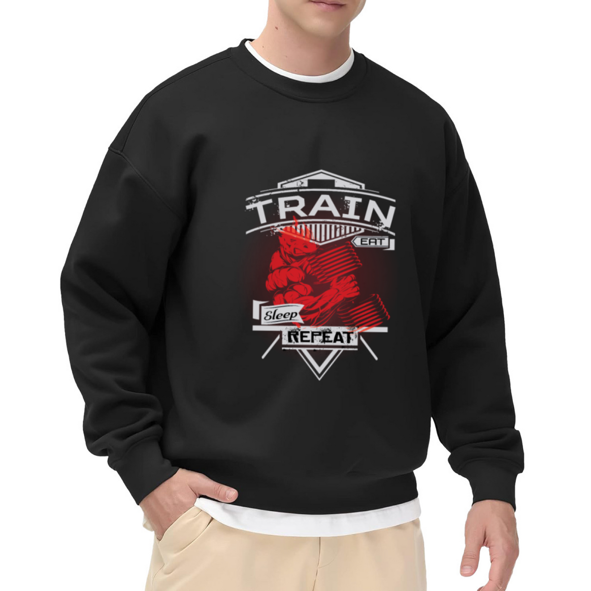 TRAIN EAT SLEEP REPEAT - Fitness Gym Motivation Graphic ԲÁìÎÀÒÂ | Unisex Pullover Sweatshirt