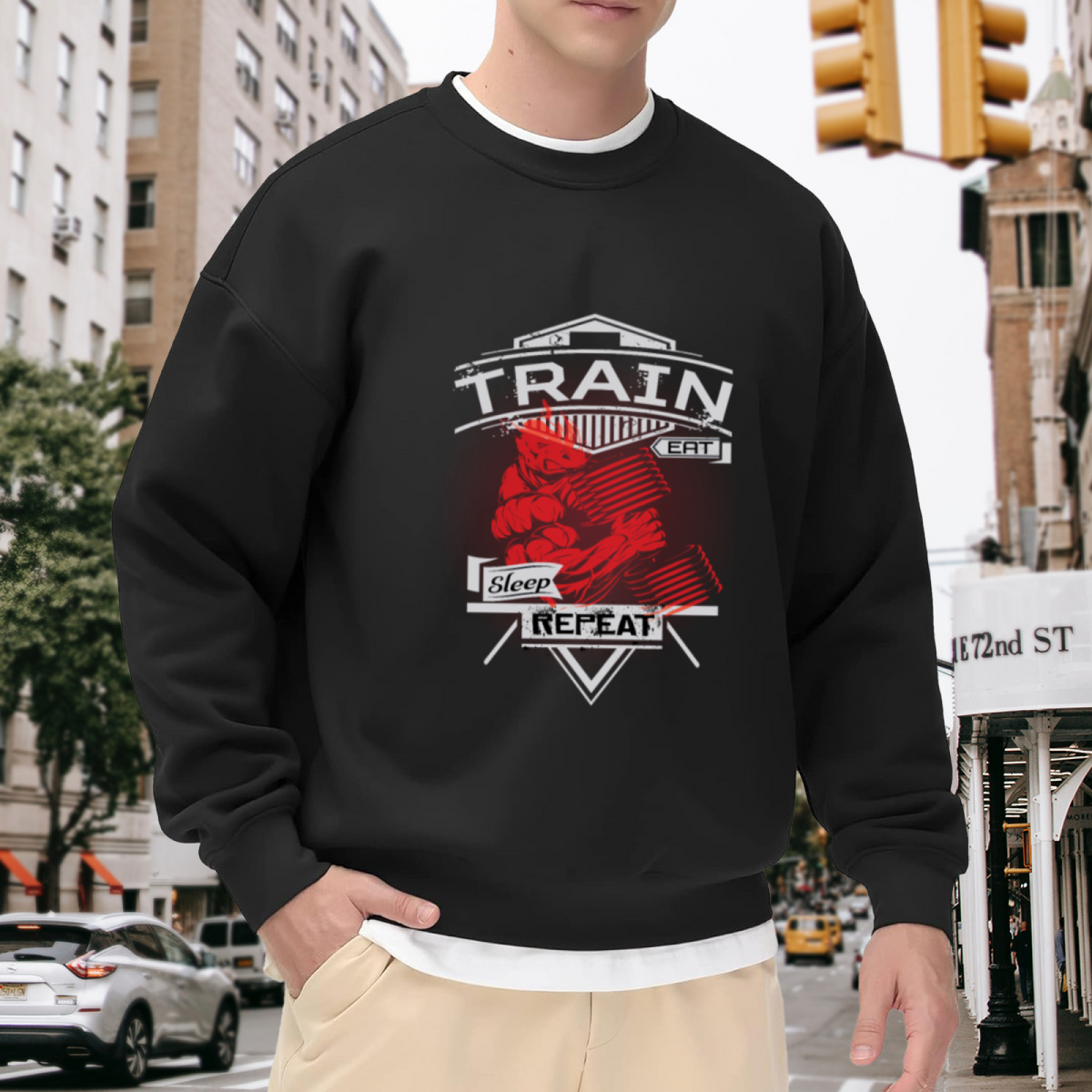 TRAIN EAT SLEEP REPEAT - Fitness Gym Motivation Graphic ԲÁìÎÀÒÂ | Unisex Pullover Sweatshirt