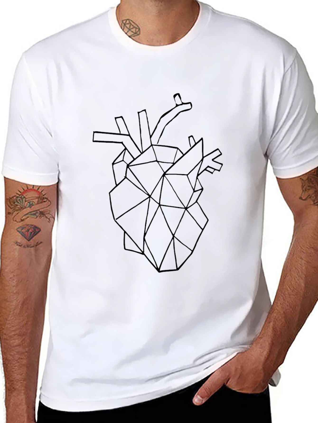 Geometric Heart Graphic Tee - Modern Black T-Shirt