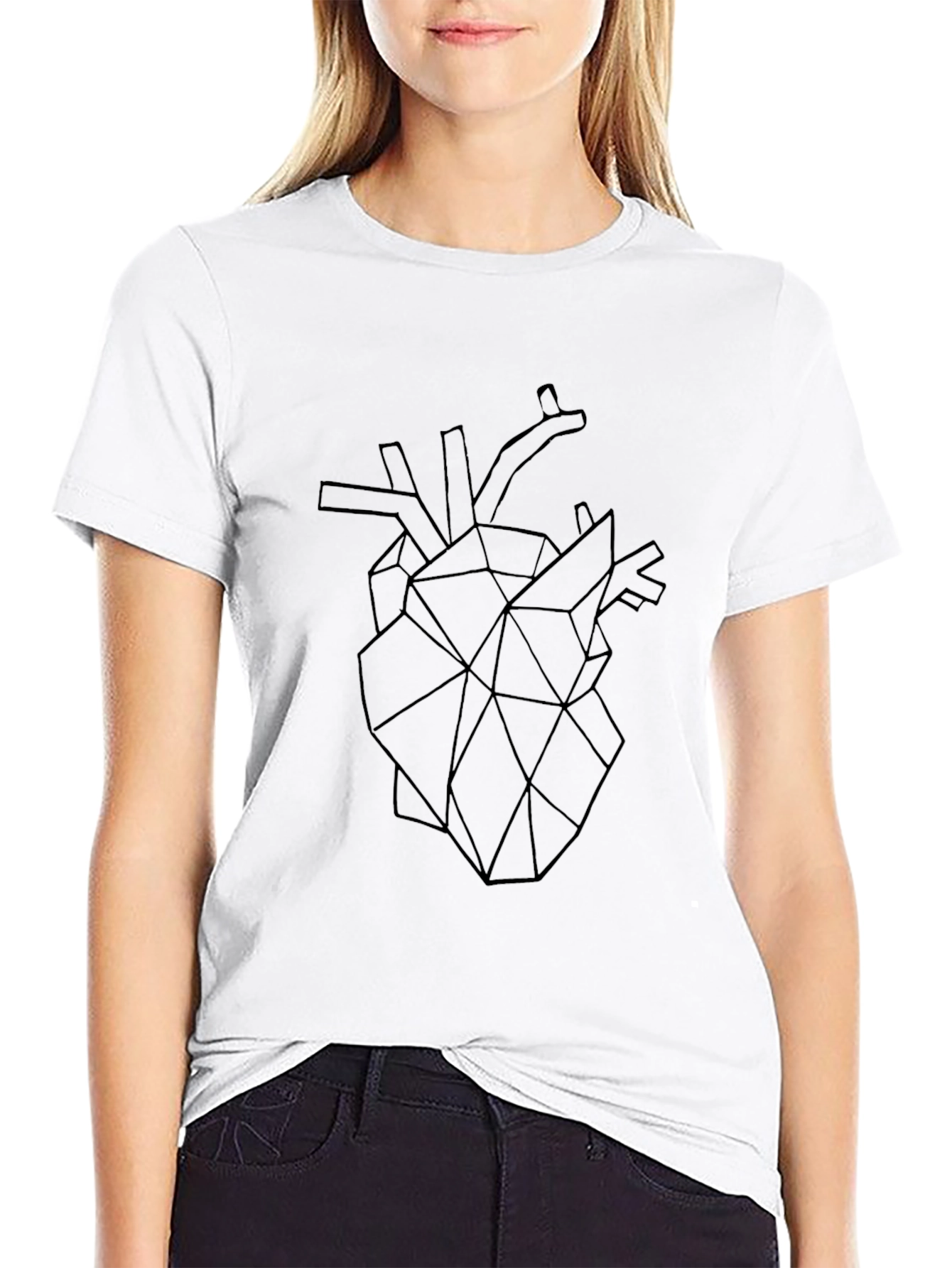 Geometric Heart Graphic Tee - Modern Black T-Shirt