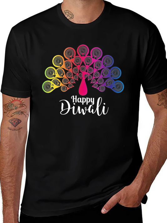 Happy Diwali T-Shirt - Colorful Peacock Design