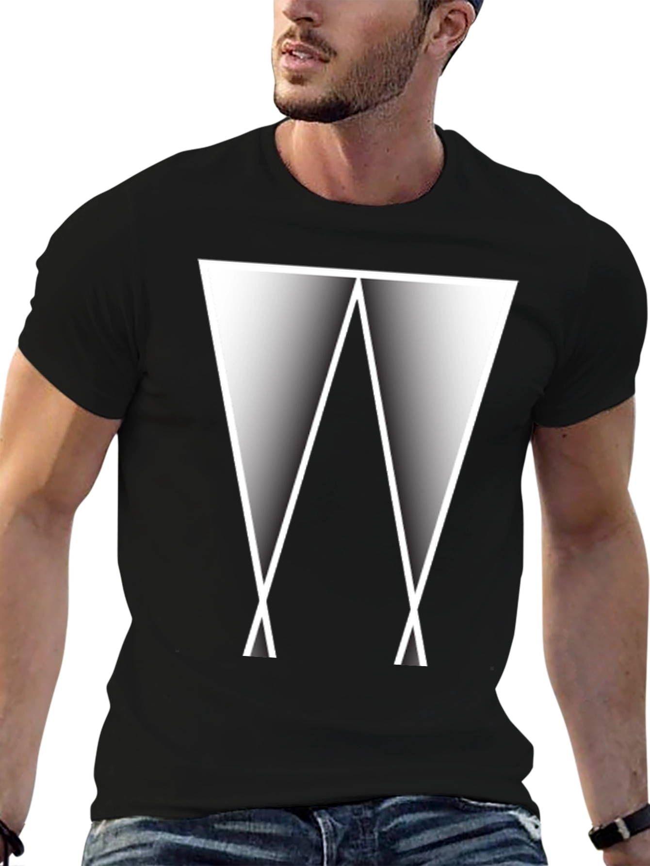 Abstract Triangle Graphic Tee - Modern Black T-Shirt
