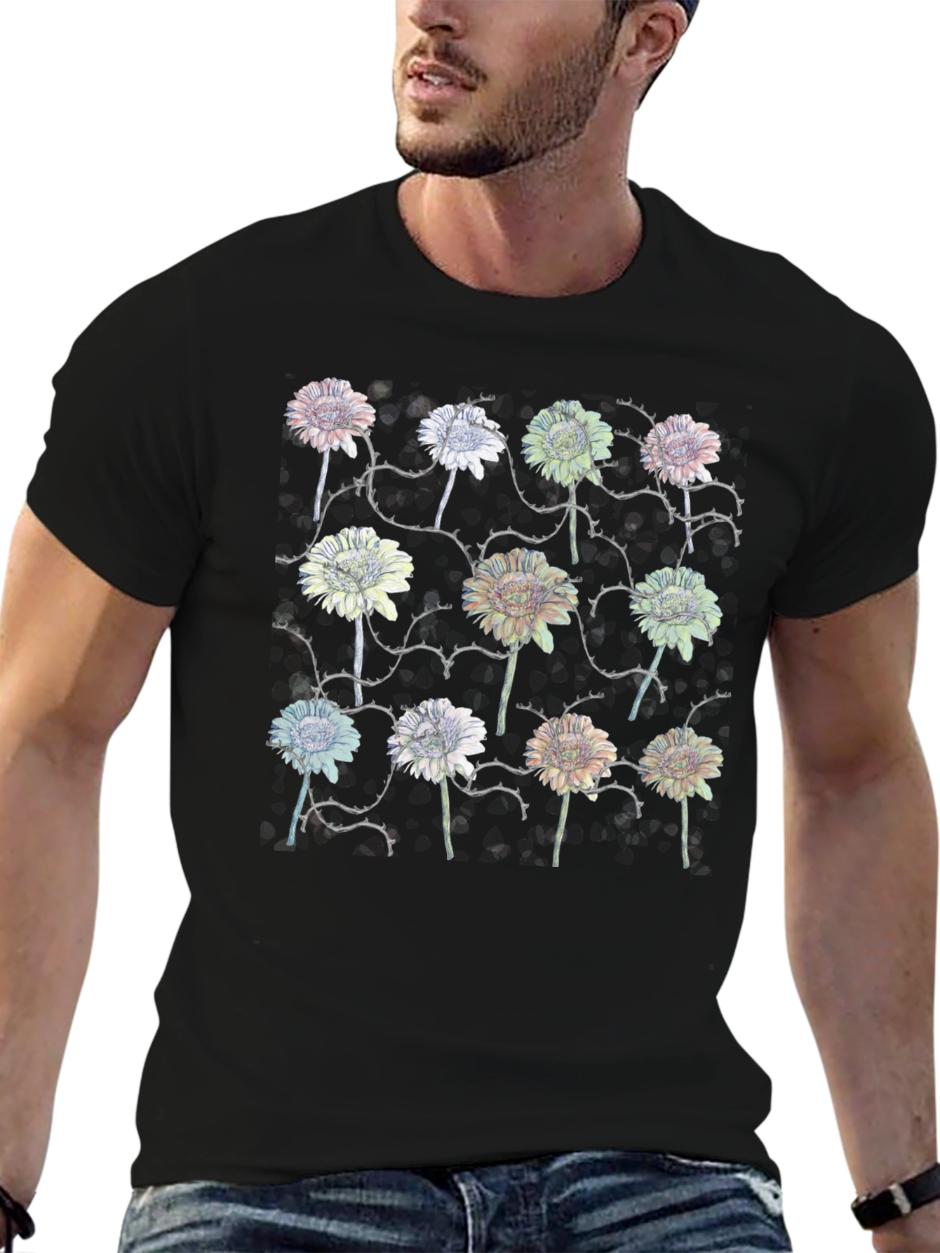 Floral Thorns Black T-Shirt