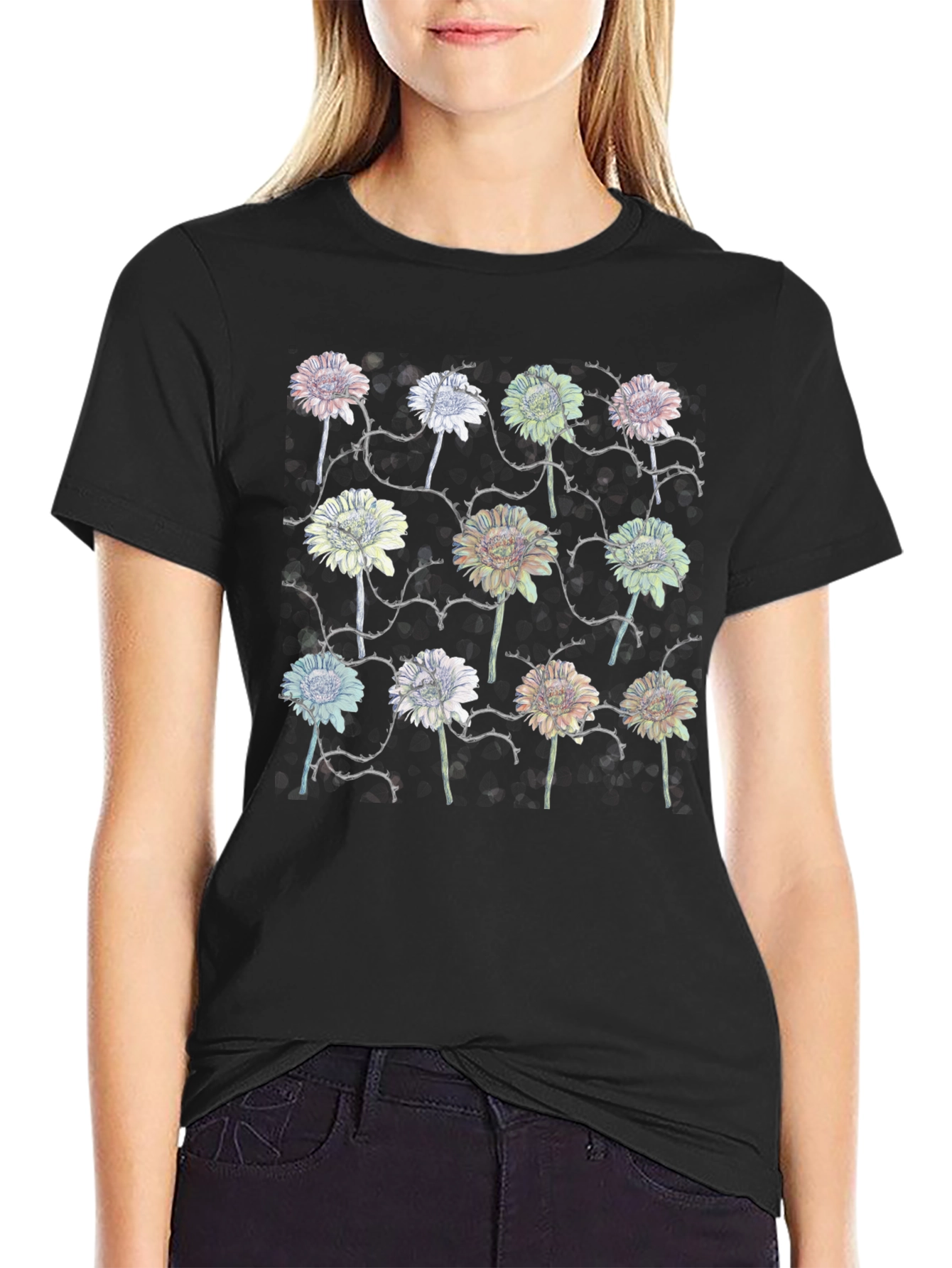 Floral Thorns Black T-Shirt