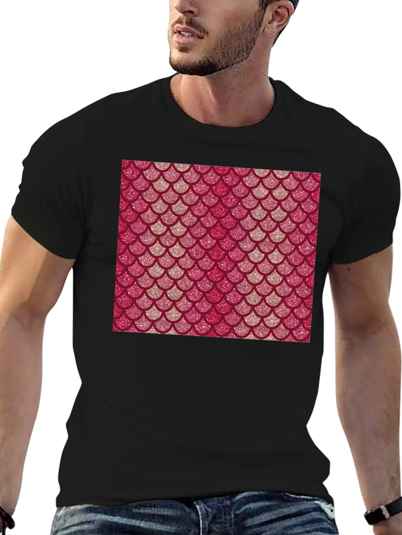 Mermaid Scale Pattern Black T-Shirt