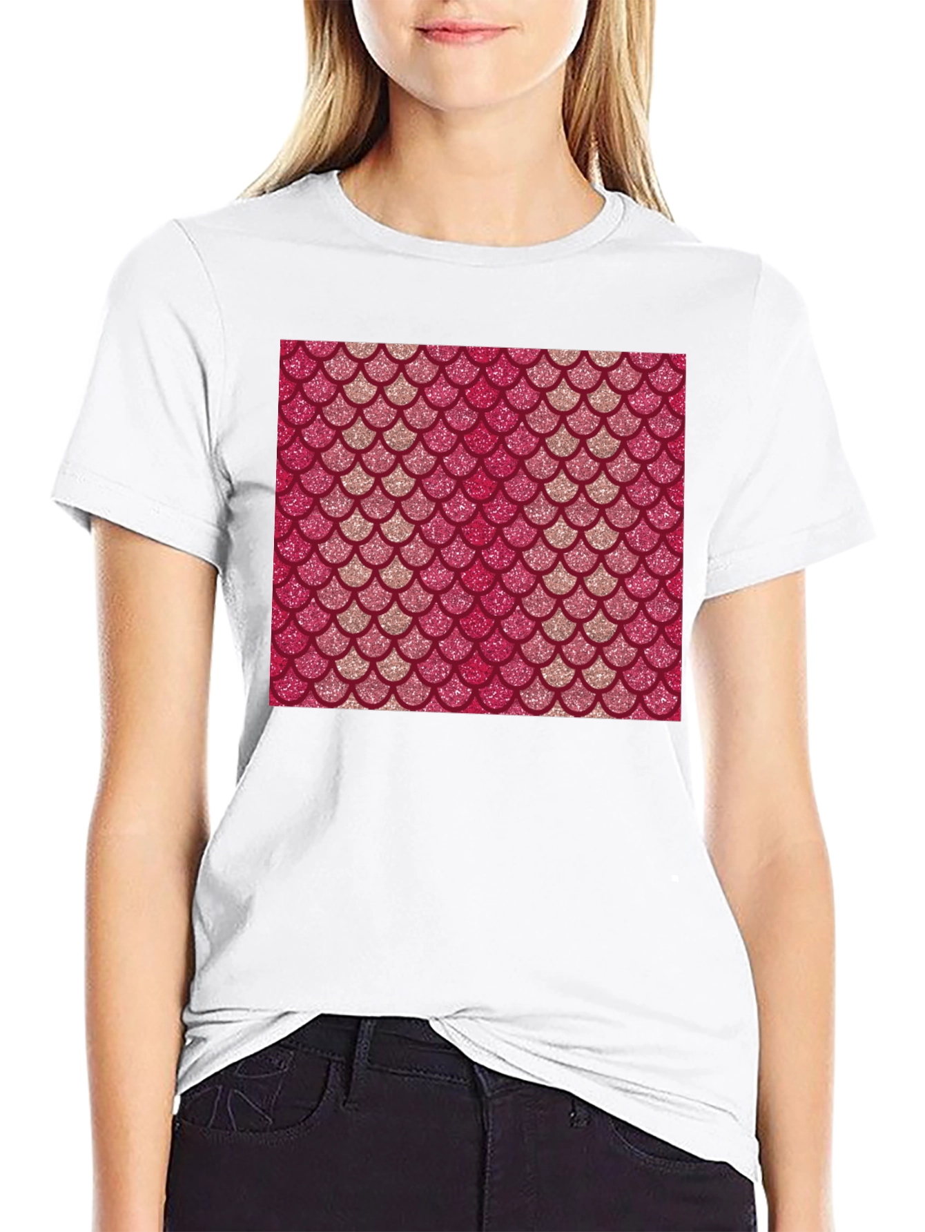 Mermaid Scale Pattern Black T-Shirt