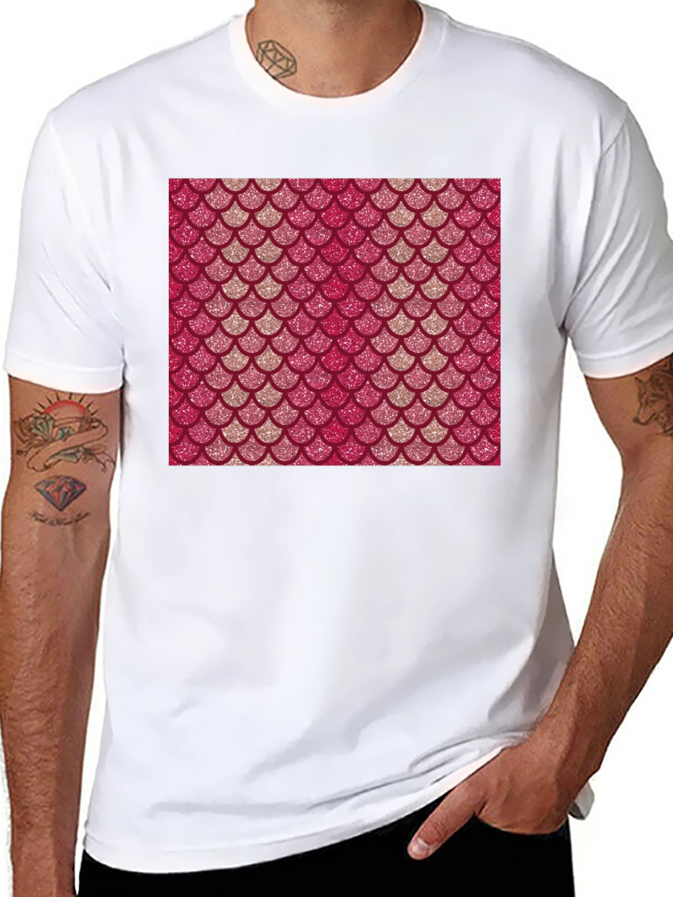 Mermaid Scale Pattern Black T-Shirt