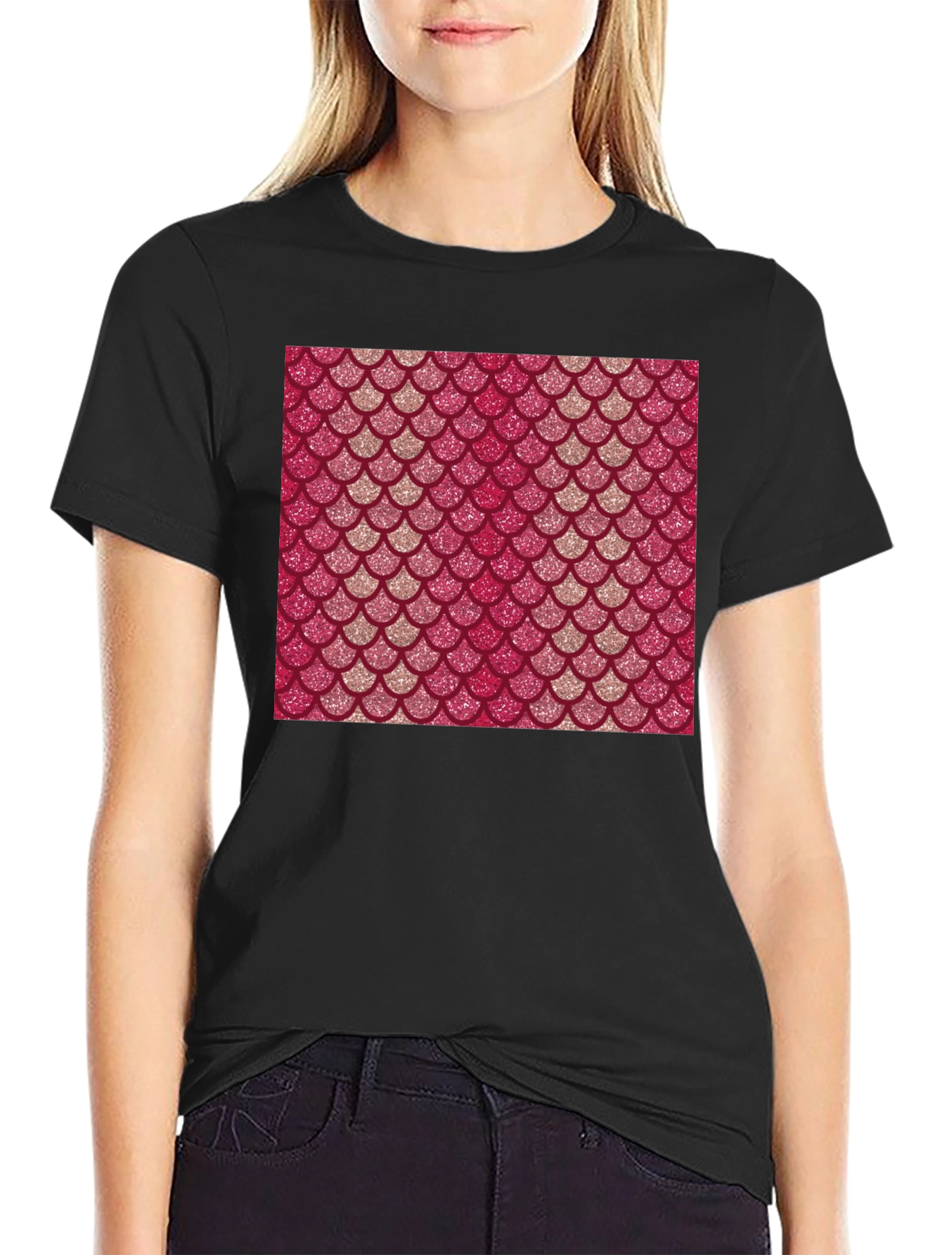 Mermaid Scale Pattern Black T-Shirt