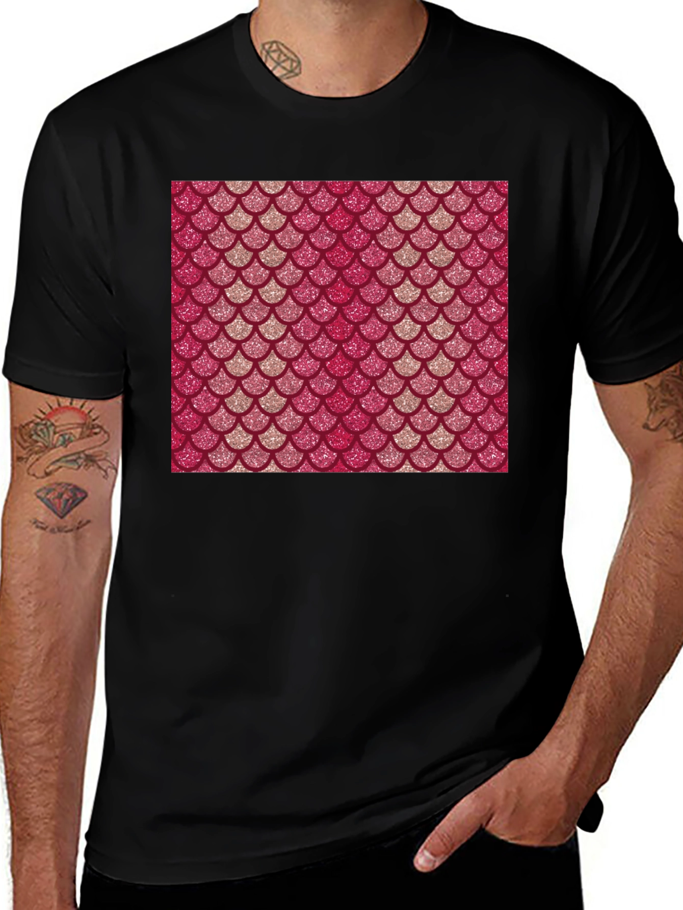 Mermaid Scale Pattern Black T-Shirt