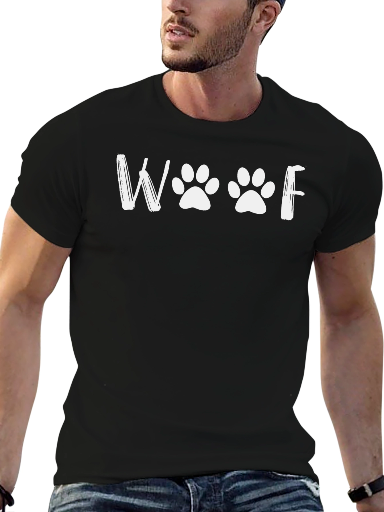 Woof Paw Print Graphic Tee - Black Unisex T-Shirt