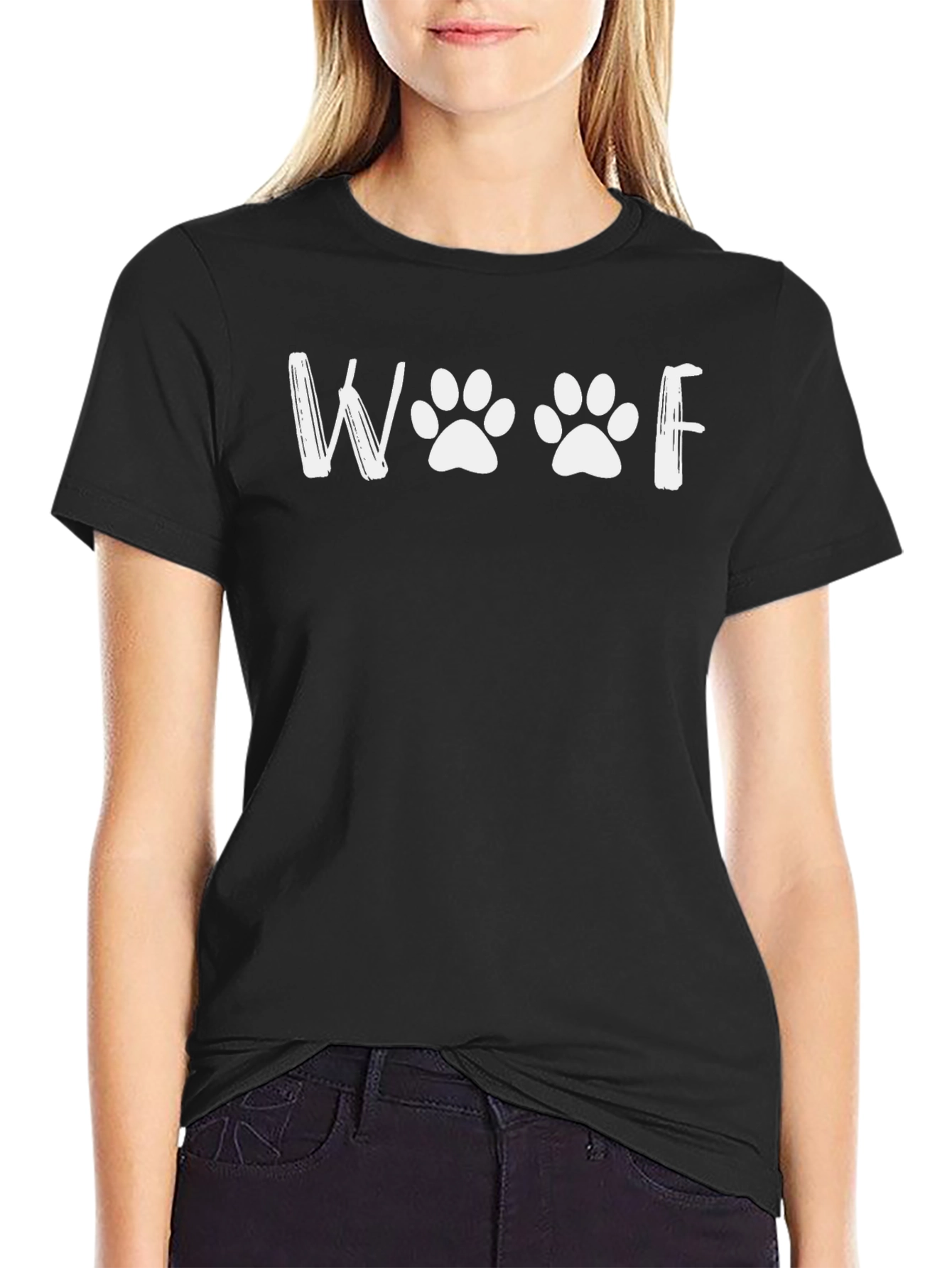 Woof Paw Print Graphic Tee - Black Unisex T-Shirt